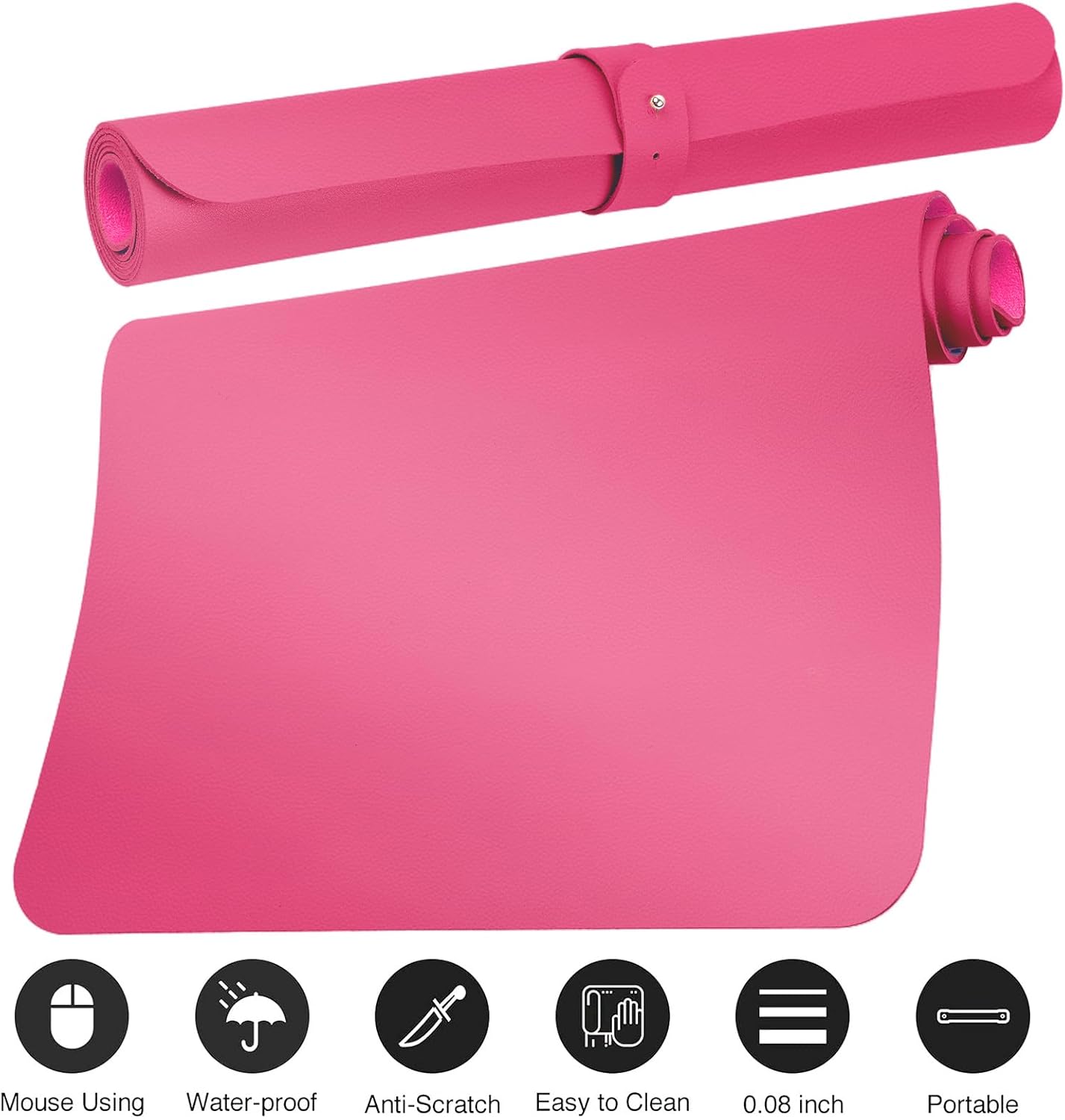 Boutilon Leather Desk Pad Protector,Non-Slip Mouse Pad,Laptop Desk Pad,Office Mouse Mat,Waterproof Leather Desk Blotter,Desk Writing Pad for Office and Home (XL-Rose Pink,35.4"x 15.7")