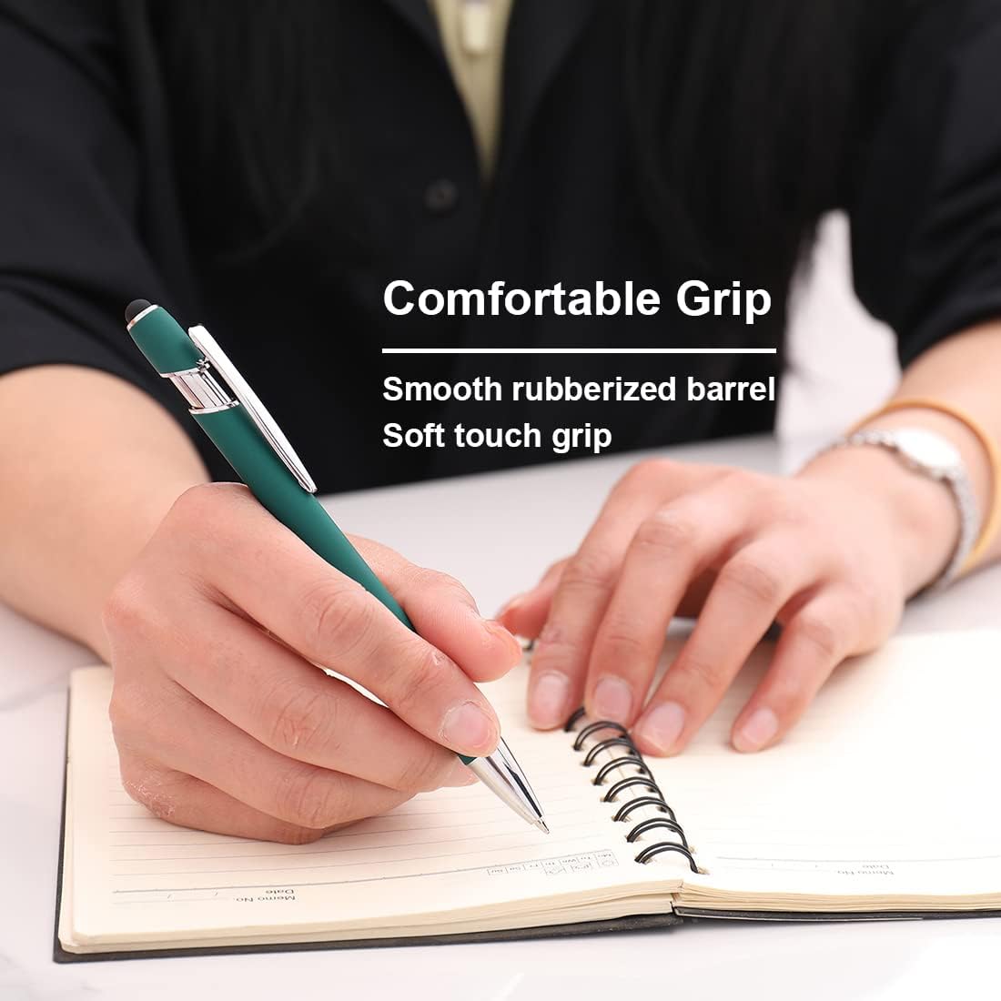 Ballpoint Pen with Stylus Tip, Soft Touch Click Metal Pen, 1.0mm Medium Point, Black Ink, 12 Count(6 Colors)