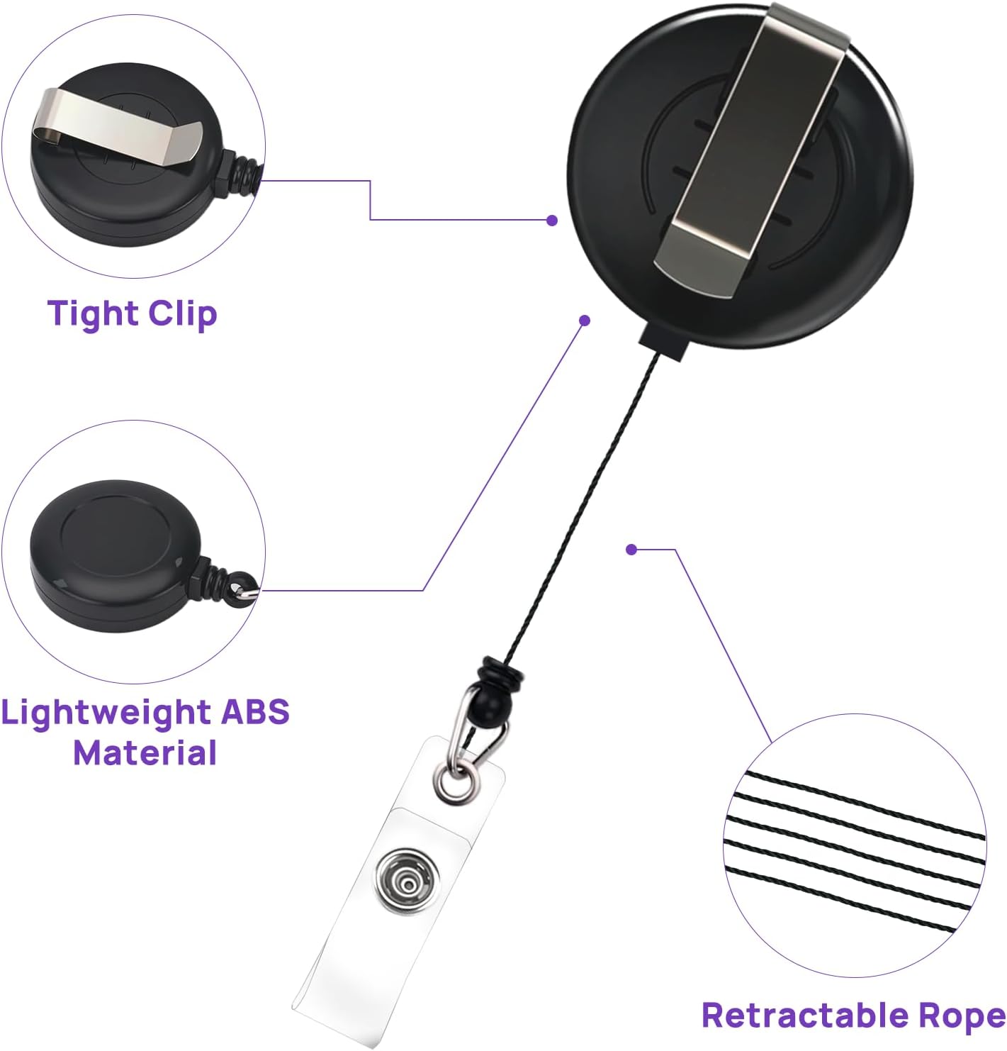 100 Pcs Badge Reel, ID Badge Holder Retractable Clip, Keychain Badge Reel，Badge Clip, Bulk Lanyard for Wear Keys, ID Card, Name Hold