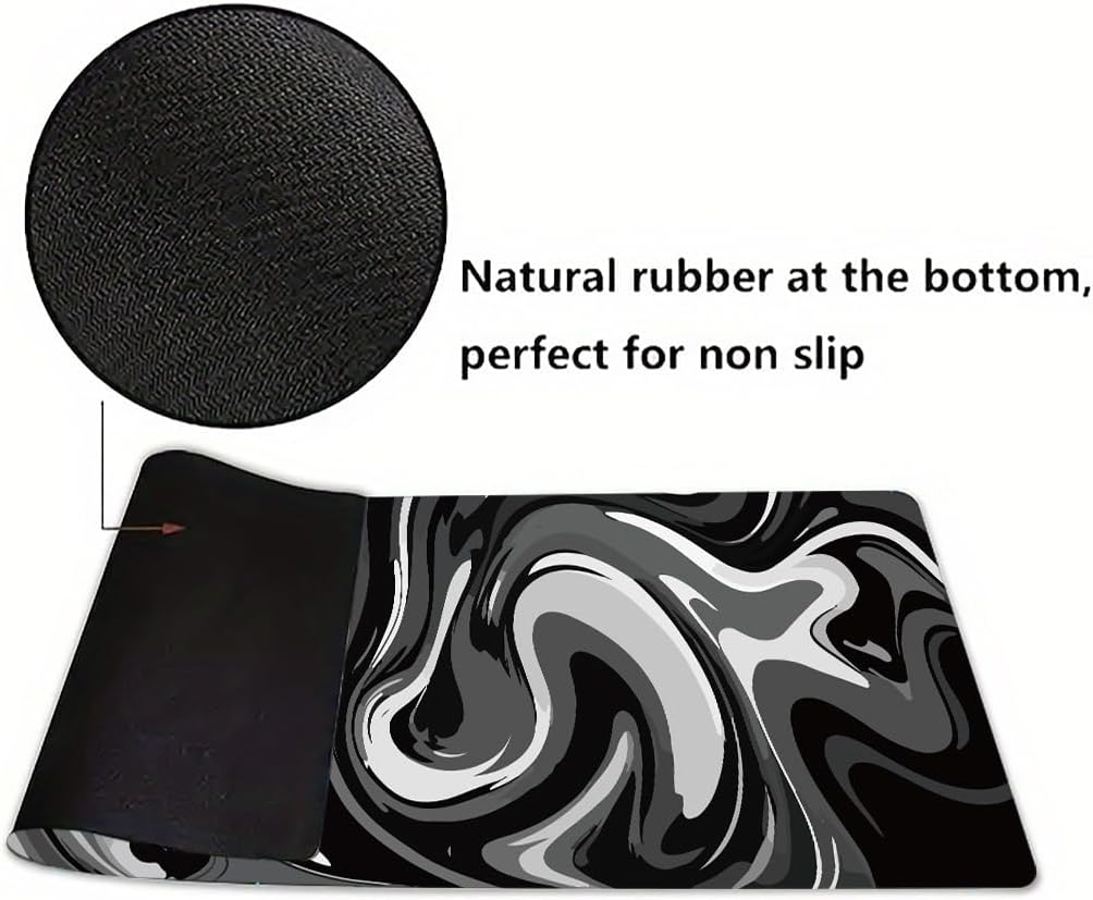 Large Gaming Mouse Pad - Black and White Mouse Pad with Stitched Edges, Extended XL Mousepad with Anti-Slip Rubber Base, Ink Liquid Wave Desk Mat for Keyboard and Mouse(31.5x15.8 inch)