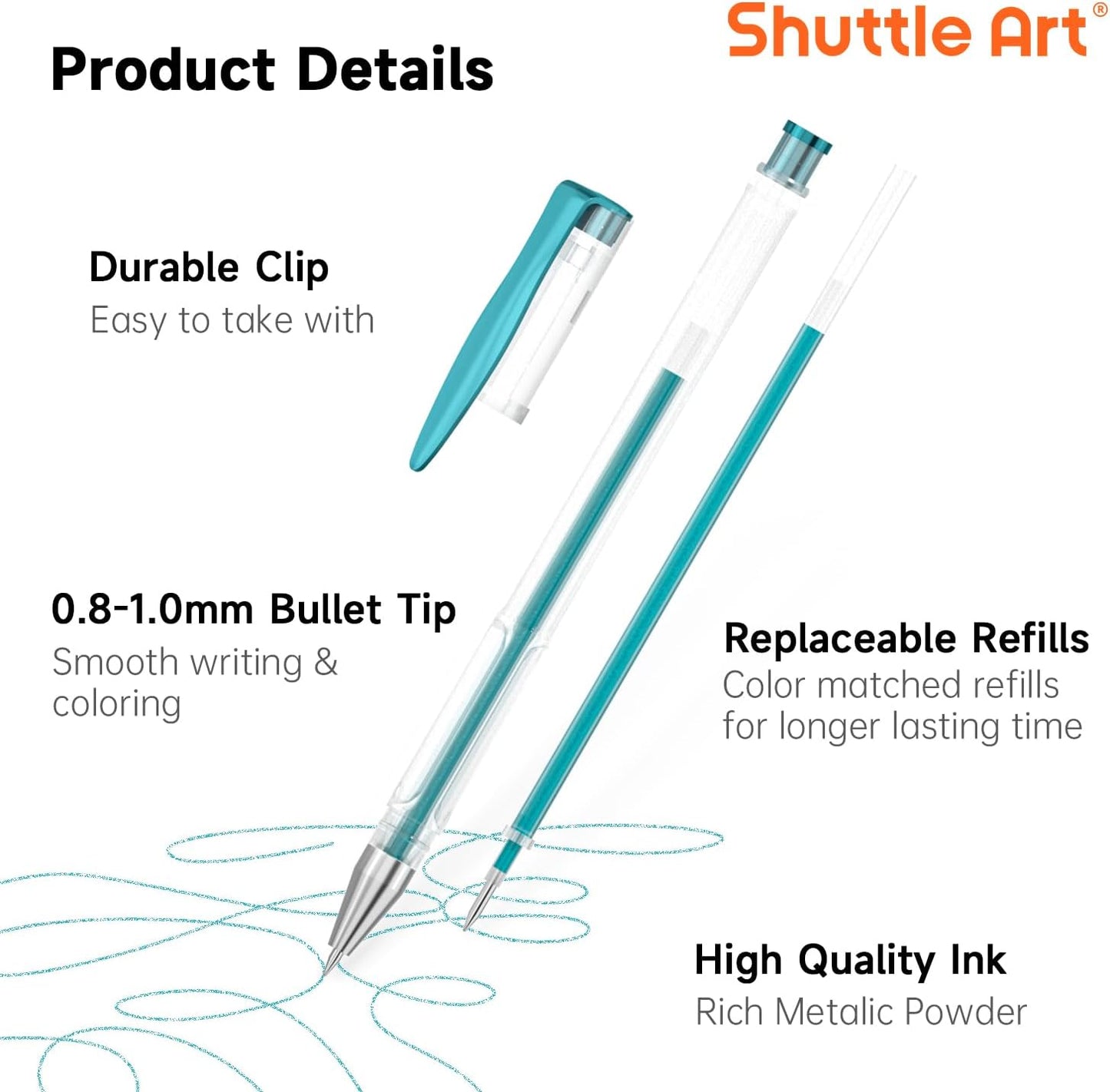 Shuttle Art 50 Pack Metallic Gel Pens, 25 Metallic Gel Pens Set with 25 Refills Perfect for Adult Coloring Books Doodling Drawing Art Markers