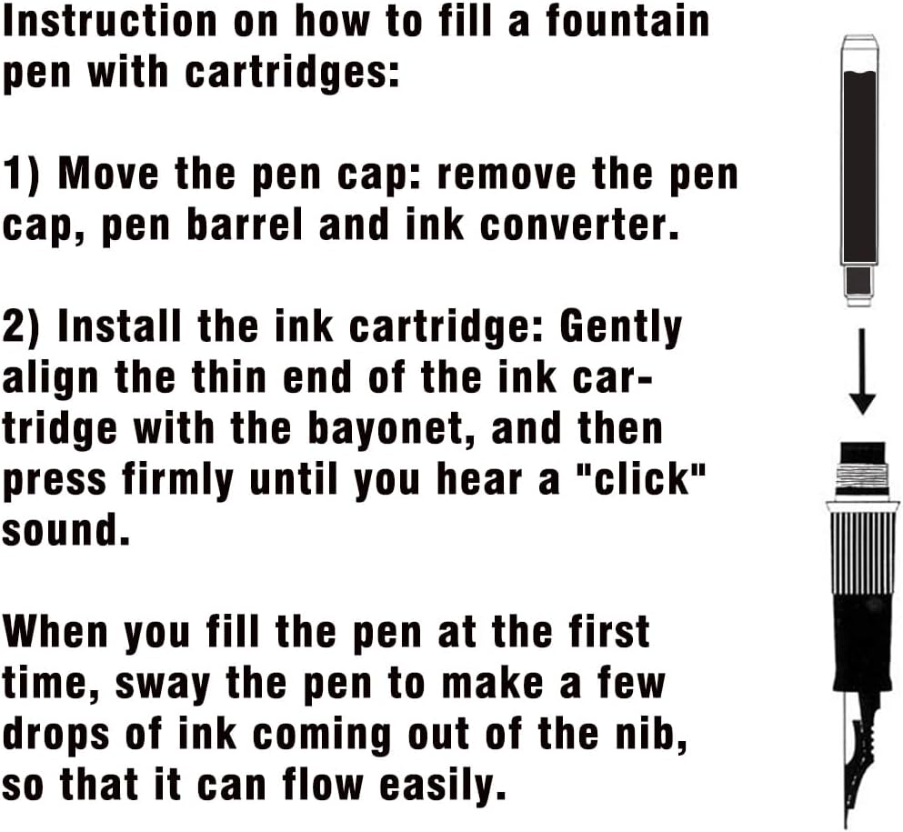 60 Count Bociyer Fountain Pen Ink Refill Cartridges | Standard International Ink Cartridge | 2.6mm bore Diameter | Black Ink