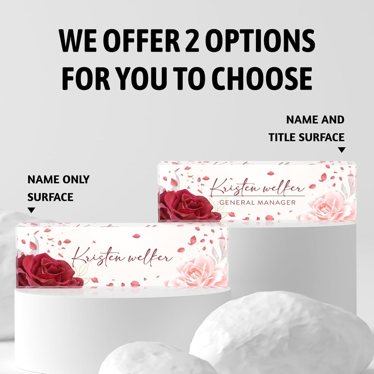 Custom Name Plate for Desk | Personalized Desk Name Plate | Personalized Boss Employee Appreciation Gifts | Acrylic Name Plate Office Desk Accessories (A-Rose)