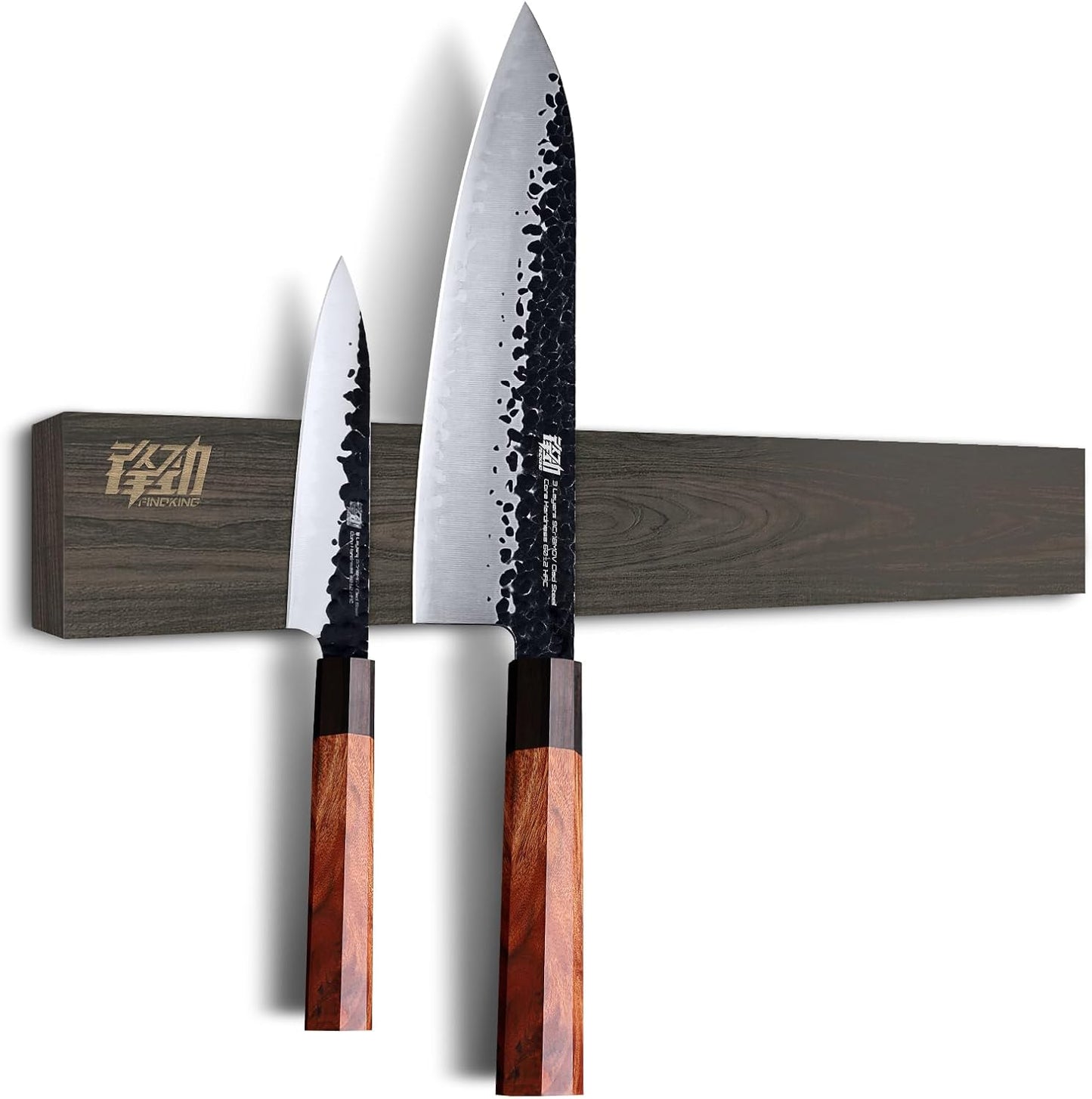 FINDKING Ash Wood Magnetic Knife Strip, Magnet Utensil Holder for Wall, Refrigerator, Wooden Rack for Kitchen Knives, No Drill (Dark Brown, 16 Inches, Without Knives)