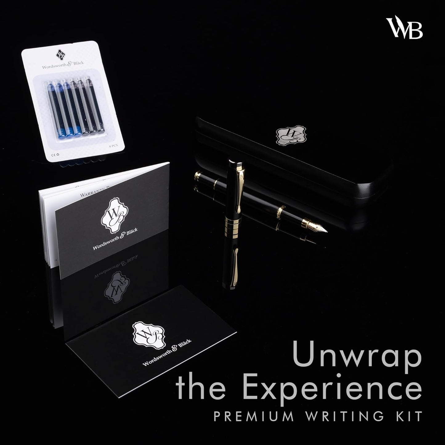 Wordsworth & Black Fountain Pen Set, Luxury Bamboo Wood - Extra Fine Nib, Gift Case; Includes 6 Ink Cartridges, Ink Refill Converter -Journaling, Calligraphy; Drawing, Smooth Writing [Black Wood]