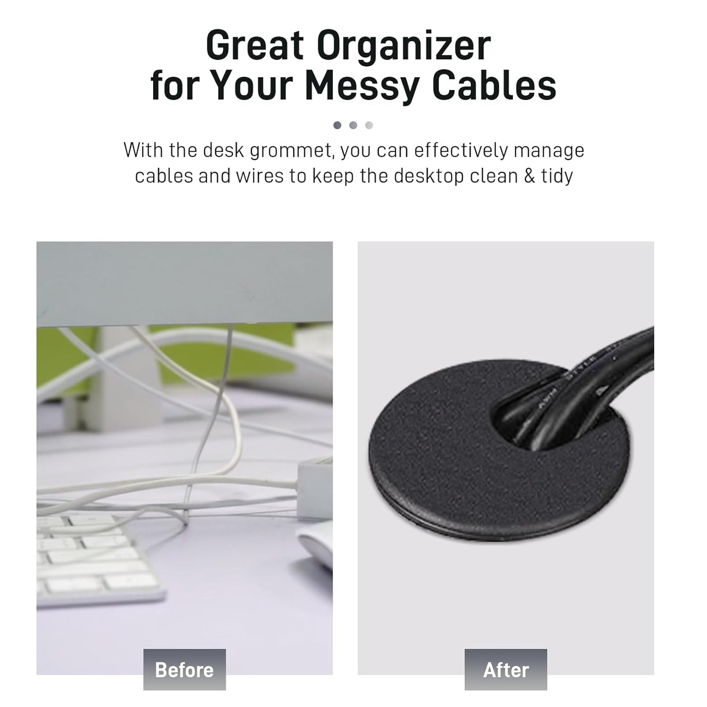 Desk Grommet 2 Inch 2 Pack Sturdy ABS Plastic Desk Hole Cover for Cables Detachable Desk Hole Grommet for Organizing Home & Office Table Cables - Black