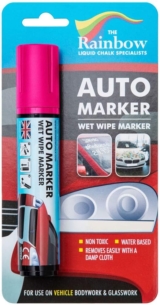 Window Markers for Glass Washable Car Window Paint Pen- Dry Erase Liquid Chalk Marker Car Decorations on All Surfaces, Tire, Windshield - Auto Marker, Autowriter, Rain Resistant (Pink, Jumbo Tip)