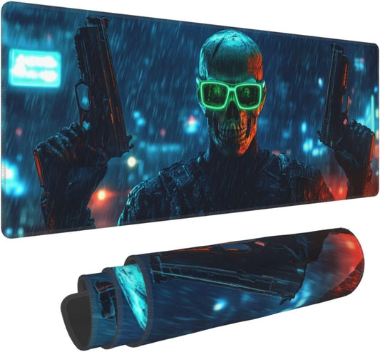 Rain Skull Mouse Pad 31.5 X 11.8 Inch Big Desk Rubber Base Stitched Edges Keyboard Pad XXL Mouse Mat for Home Game and Office