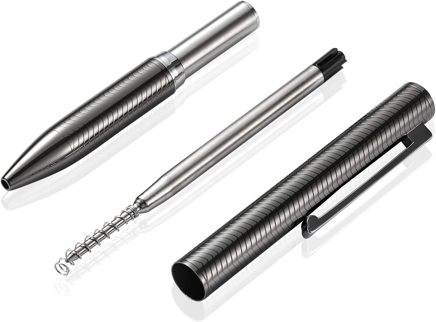 Ballpoint Pen with Gift Box for Men Women,Luxury Stainless Steel Retractable Pen Executive Home Office Use, and 2 Extra Refills Black Ink 1.0mm B2 (Dark Gray)