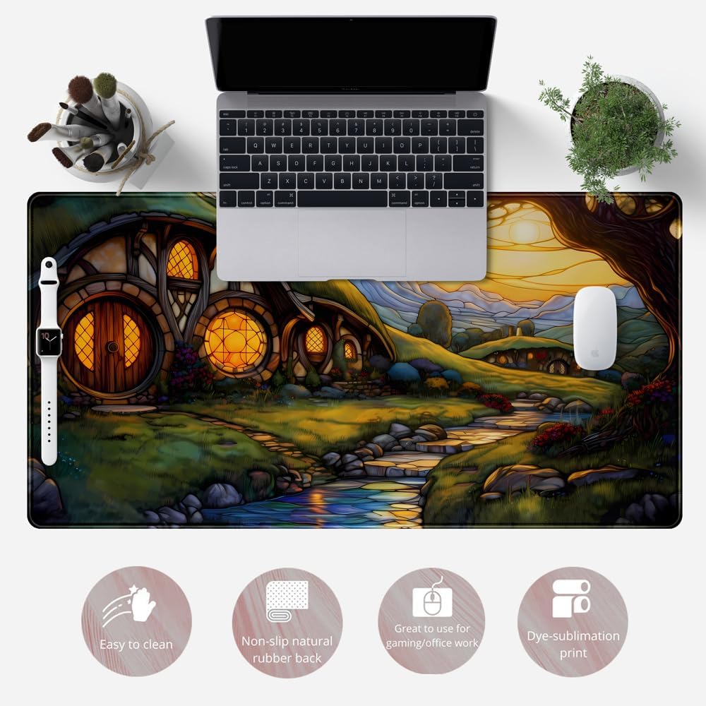 Cute House Anime Mouse Pad Desk Mat Gaming Playmat MTG Game Mat Large Gaming Mousepad for Desk Computer Keyboard Laptop Pad, Desk Decor Home Office with Stitched Eges Pad (31.5x15.7 in)