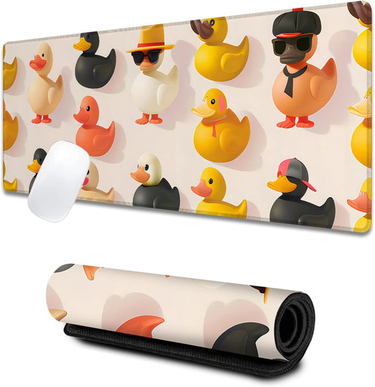 Colorful Rubber Duck Large Gaming Desk Mat,Rubber Non-Slip Cute Mouse Pad,31.5x11.8x0.12in Extended Fun and Playful Mousepad,Game Lover Mice Pads Gifts,Office Home Deskmat Decor