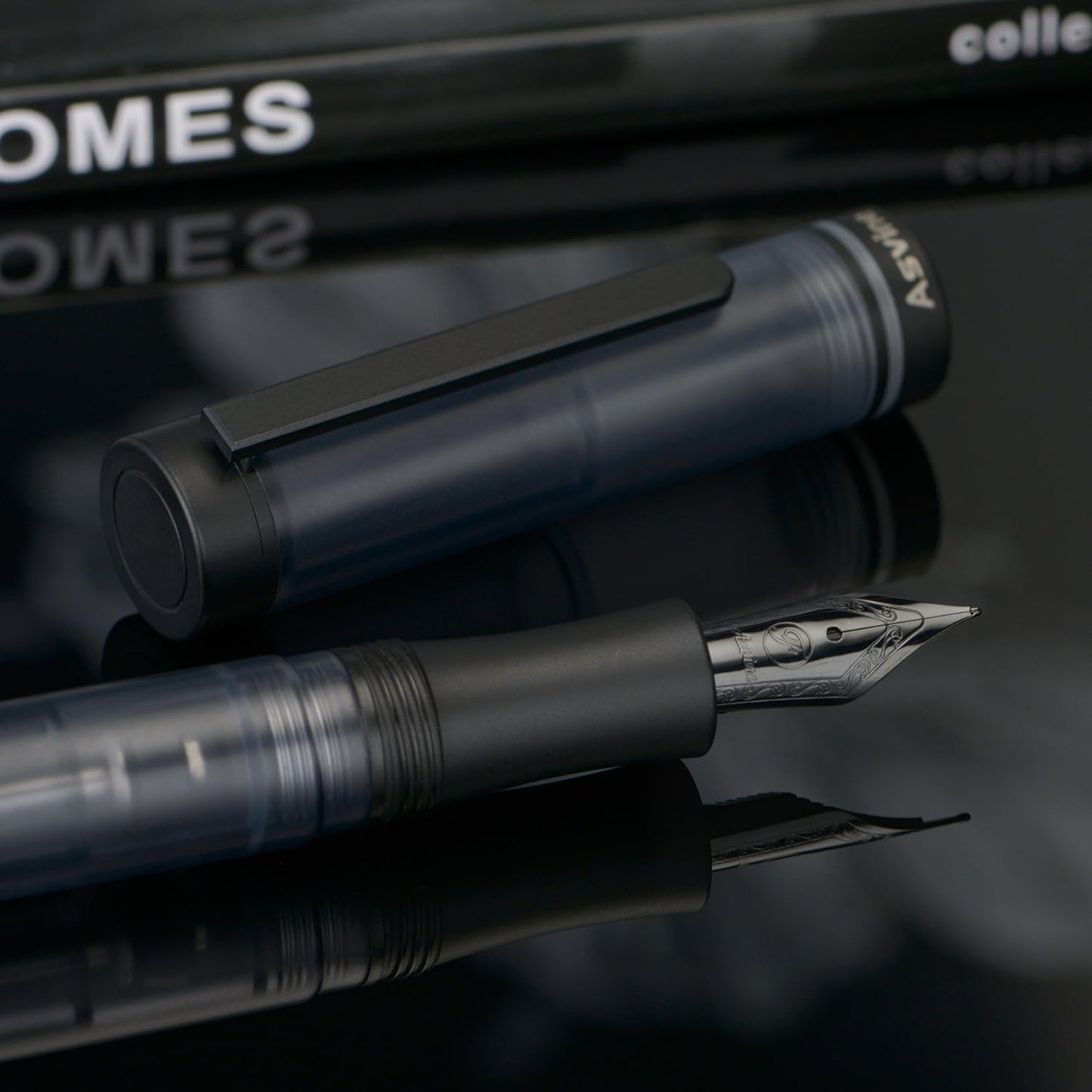 Asvine V200 Titanium Fountain Pen Vacuum Filling, Matte Black Extra Fine Nib Clear Demonstrator Acrylic with Pen Case and Wrench