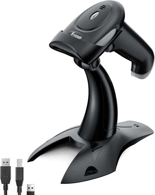 Eyoyo 2D 1D Wireless Barcode Scanner with Stand, 3-in-1 Barcode Reader 2.4G Wireless & Bluetooth & Wired USB Connection, Handheld QR Code Scanner for iPhone, Mac, Android, Store, Warehouse, Library