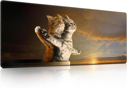 Titanic Funny Cat Mouse Pad with Sunset Scene - Large Non-Slip Desk Mat for Office, PC & Laptop - 31.5"x11.8" x 3mm