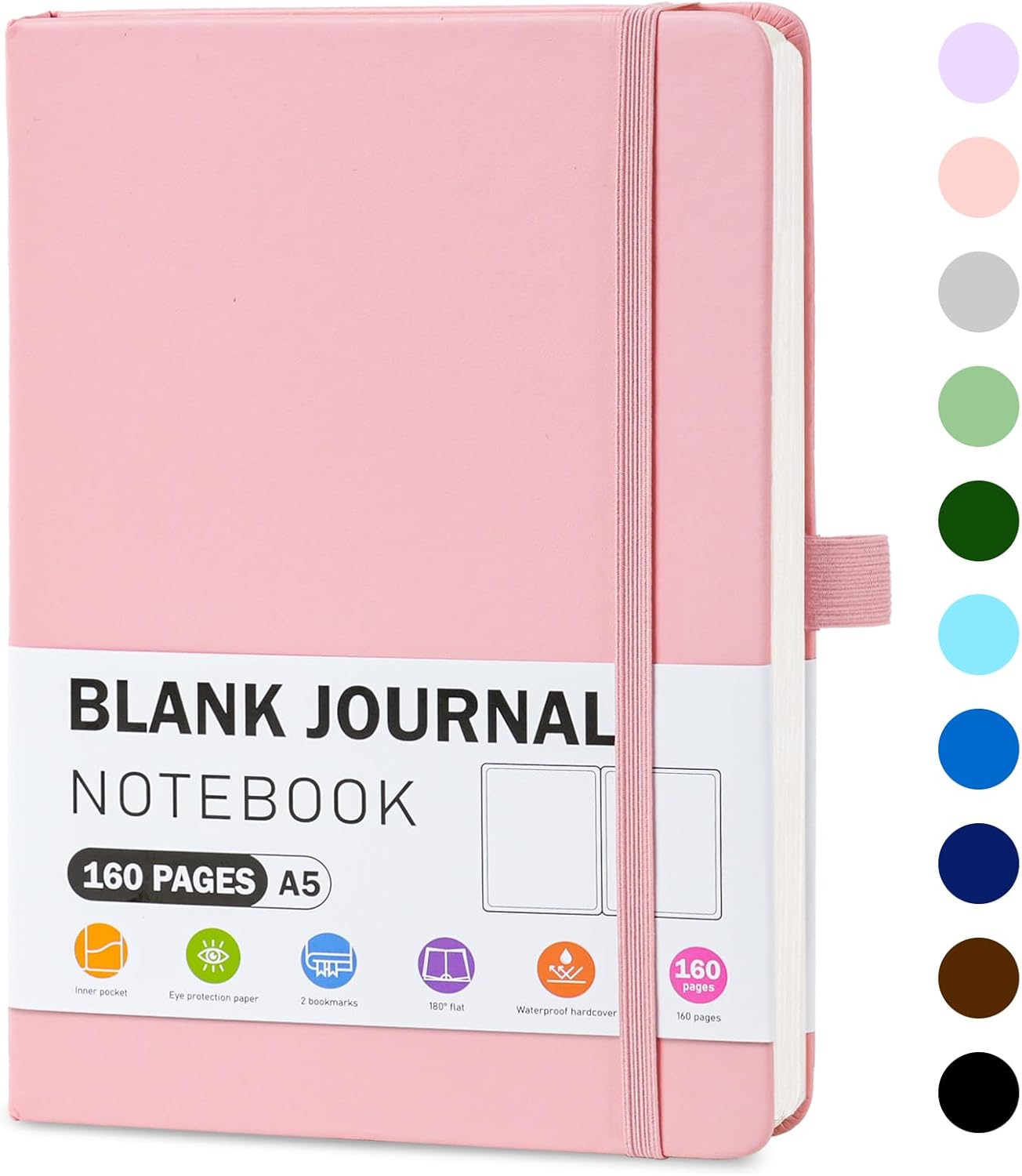 EOOUT Blank Journal Notebook for Women, A5 160 Pages Leather Hardcover Notebooks for Writing, Sketch, Drawing, 100gsm Paper, 5.7 X 8.3in (Pink)