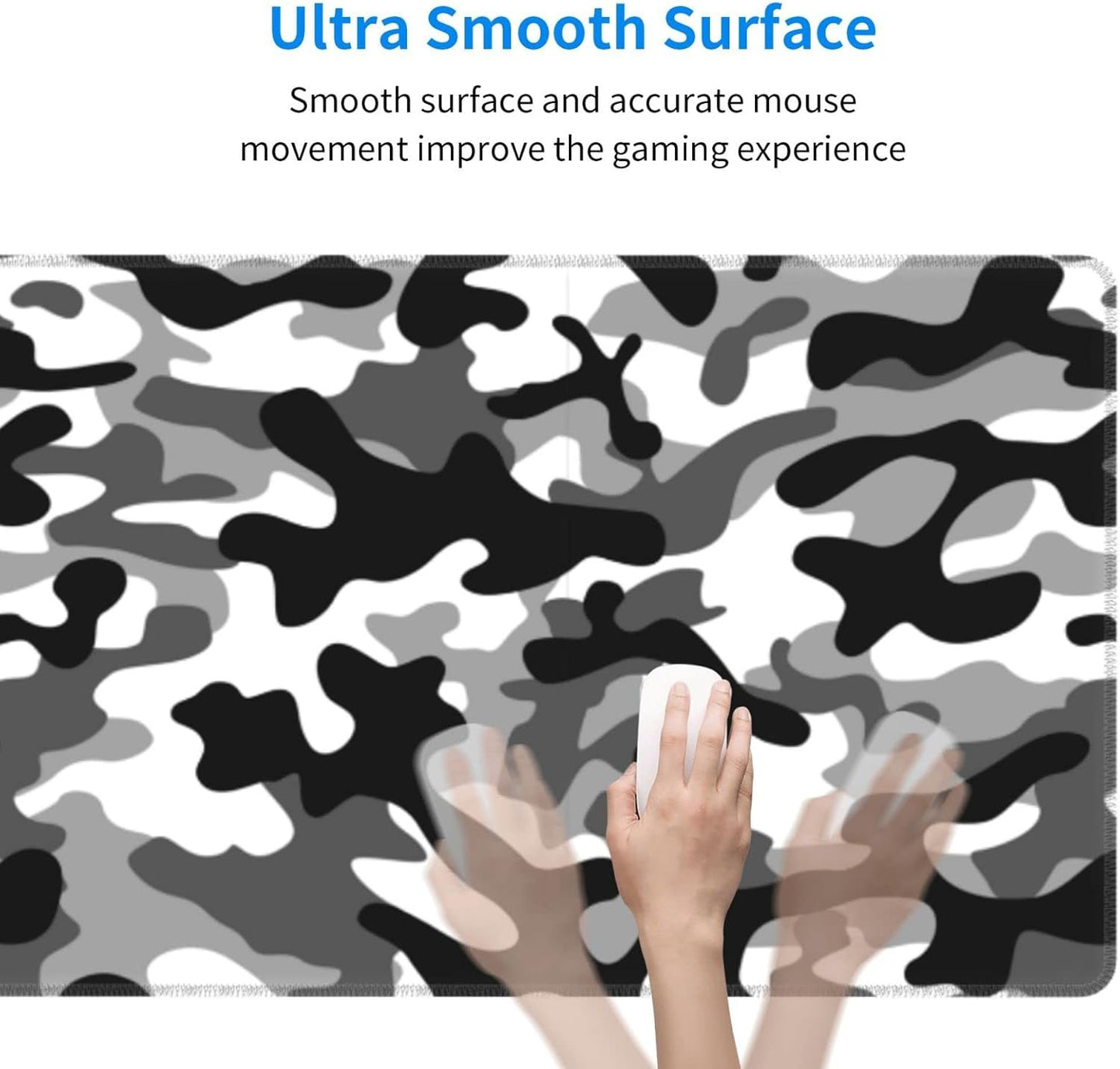 Large Mouse Pad Gaming, Camouflage XL Mousepad, Waterproof Long Stitched Non-Slip Base Computer Keyboard Mats for Desk for Women and Girl School Office Decor, (Black and White, 31.5 * 11.8 Inches)