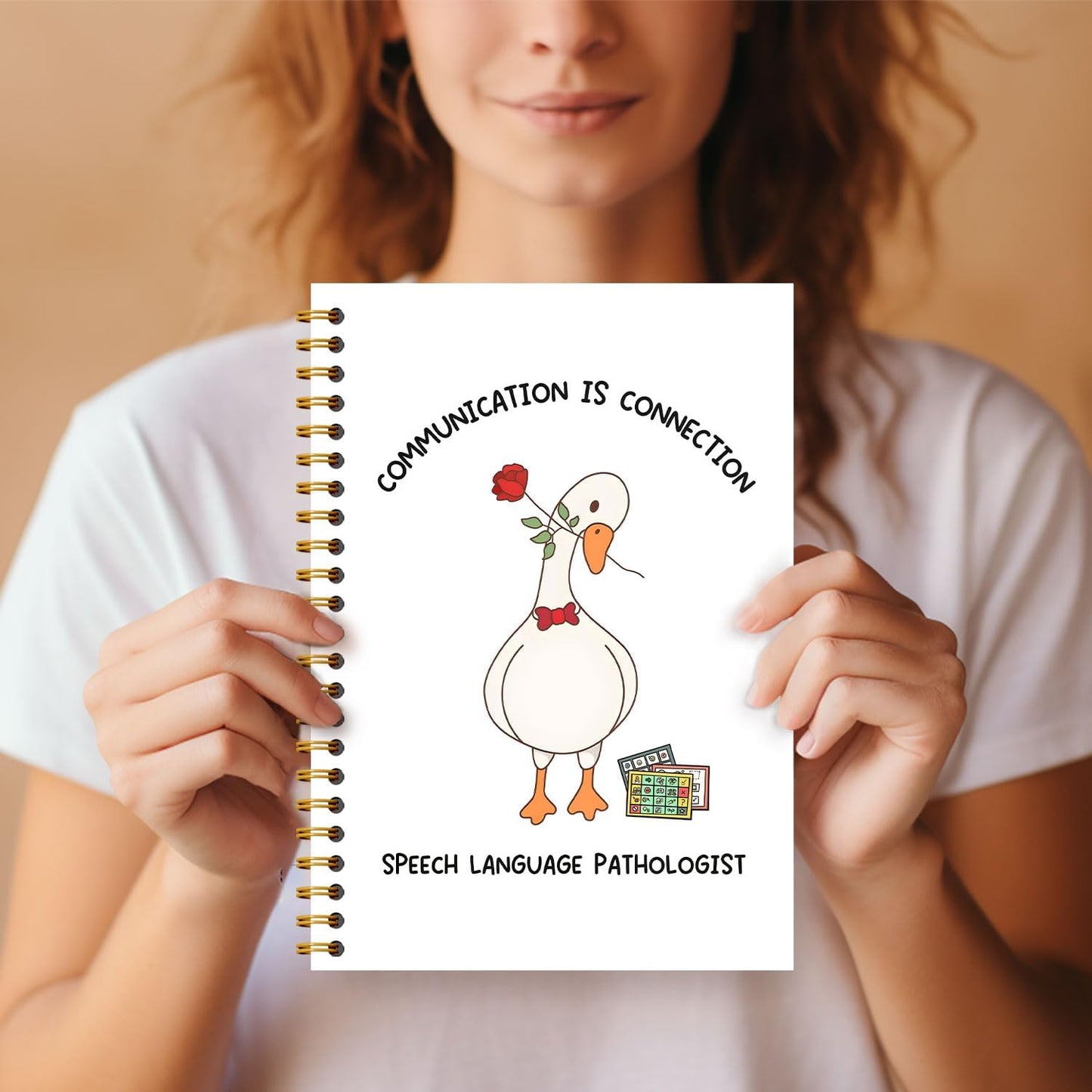 Guymn Speech Language Pathologist Goose Notebook, SLP Speech Therapy Journal, Speech Therapist Gifts, Red Bow Rose Goose Hardcover Spiral Notebooks Journals 5.5x8.3 Inch
