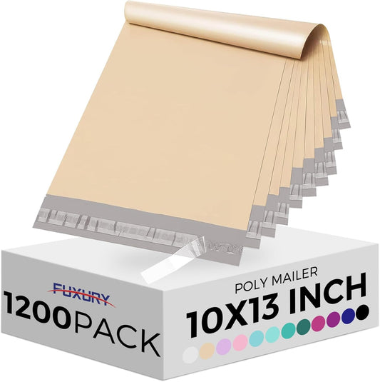 Fuxury Poly Mailers 10x13 Inch 1200 Pcs, Bulk Shipping Bags for Clothing, Strong Adhesive Shipping Envelopes for Small Business Suppliers,Waterproof Mailers Poly Bags Mailing Envelopes Beige