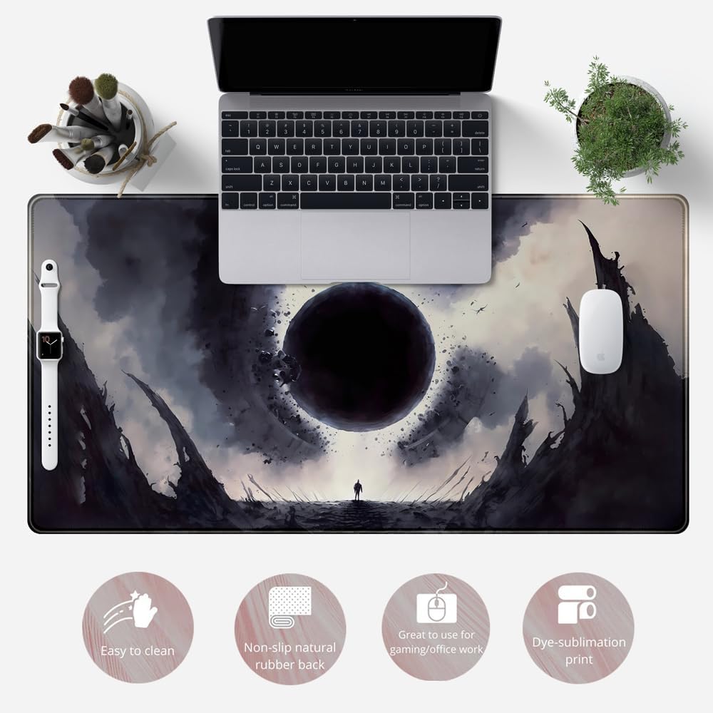 Black Moon Mousepad Gaming MTG Playmat Desk Mat Original Aesthetics Mouse Pad Large Gaming Mouse Pads Desk Pad XXL Keyboard Mat Full Desktop Mat Desk Cover Pad for Work Office Game (31.5x15.7 in)