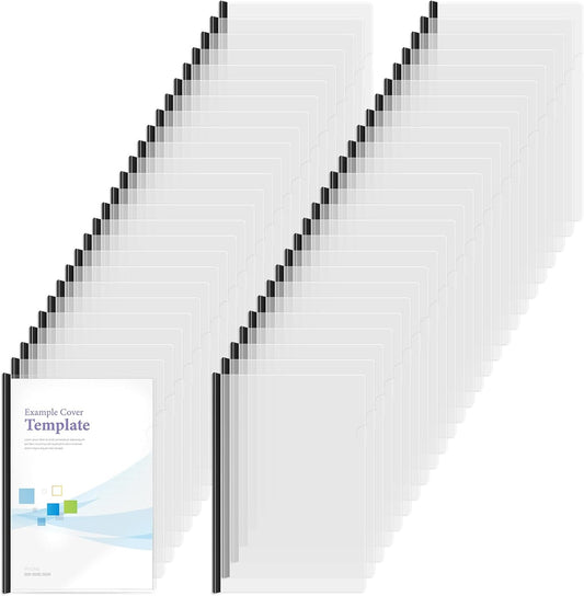 100 Pcs Clear Report Covers with Sliding Bars Sliding Bar File Folder Binder Plastic Report Folder for File Paper Book Resume Letter Office, 30 Sheet Capacity(Black)