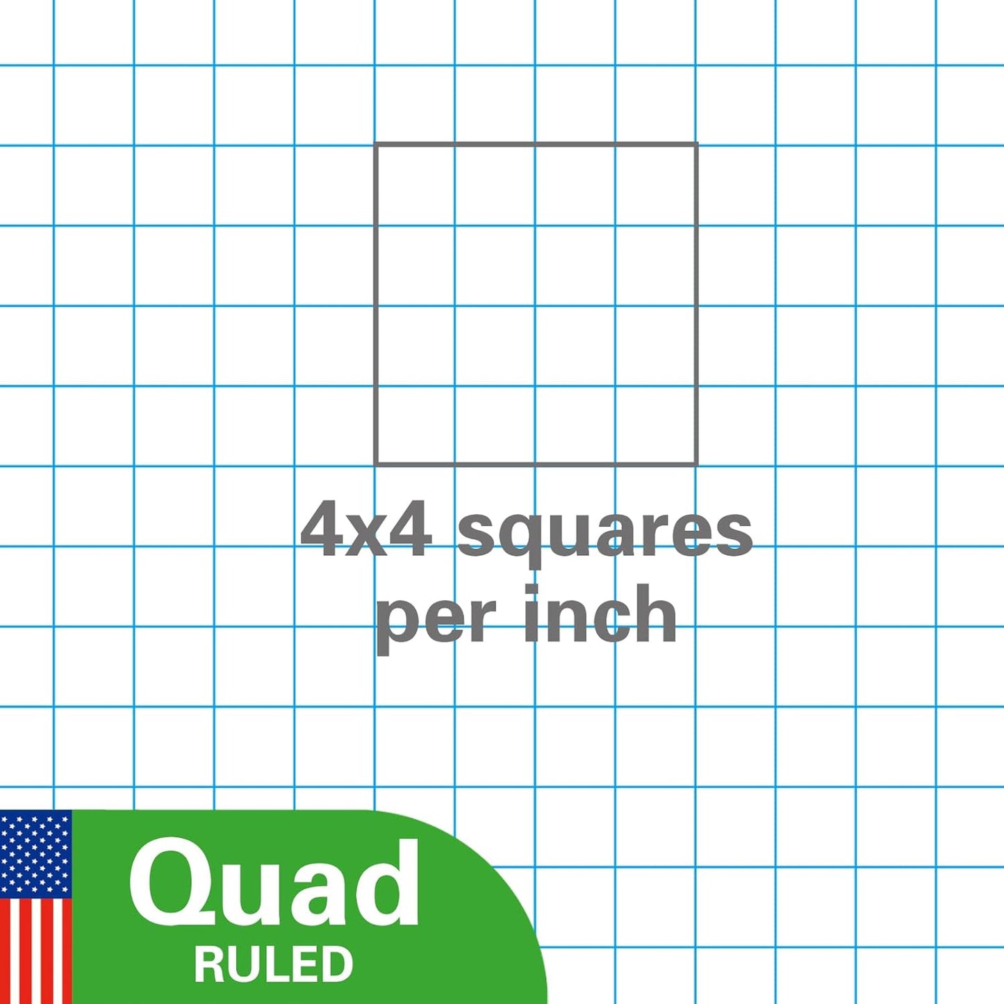 Graph Paper Loose Leaf Paper, Standard 8"x10-1/2" 4x4 Quad Ruled Notebook Paper,3 Hole Punched Filler Paper, 3 Ring Binder Paper, 300 Sheets Grid Paper, Made In USA