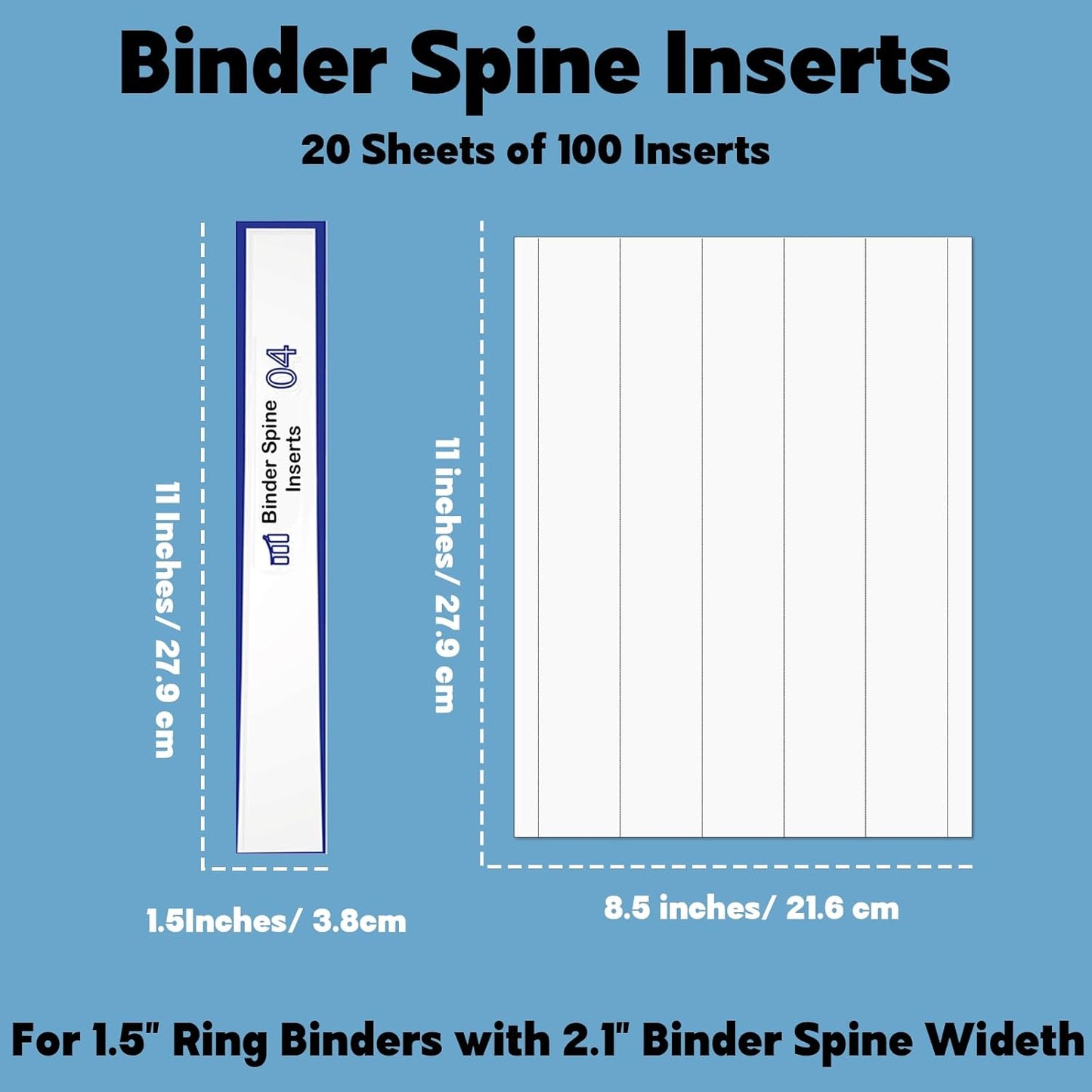 gisgfim 20 Sheets Binder Spine Inserts 1-1/2 Inch Spine Width White Binder Labels 92LB Printable Side Identifiers for Inkjet Laser Printers Cardstock View Binders Labels 5 Inserts/Sheet