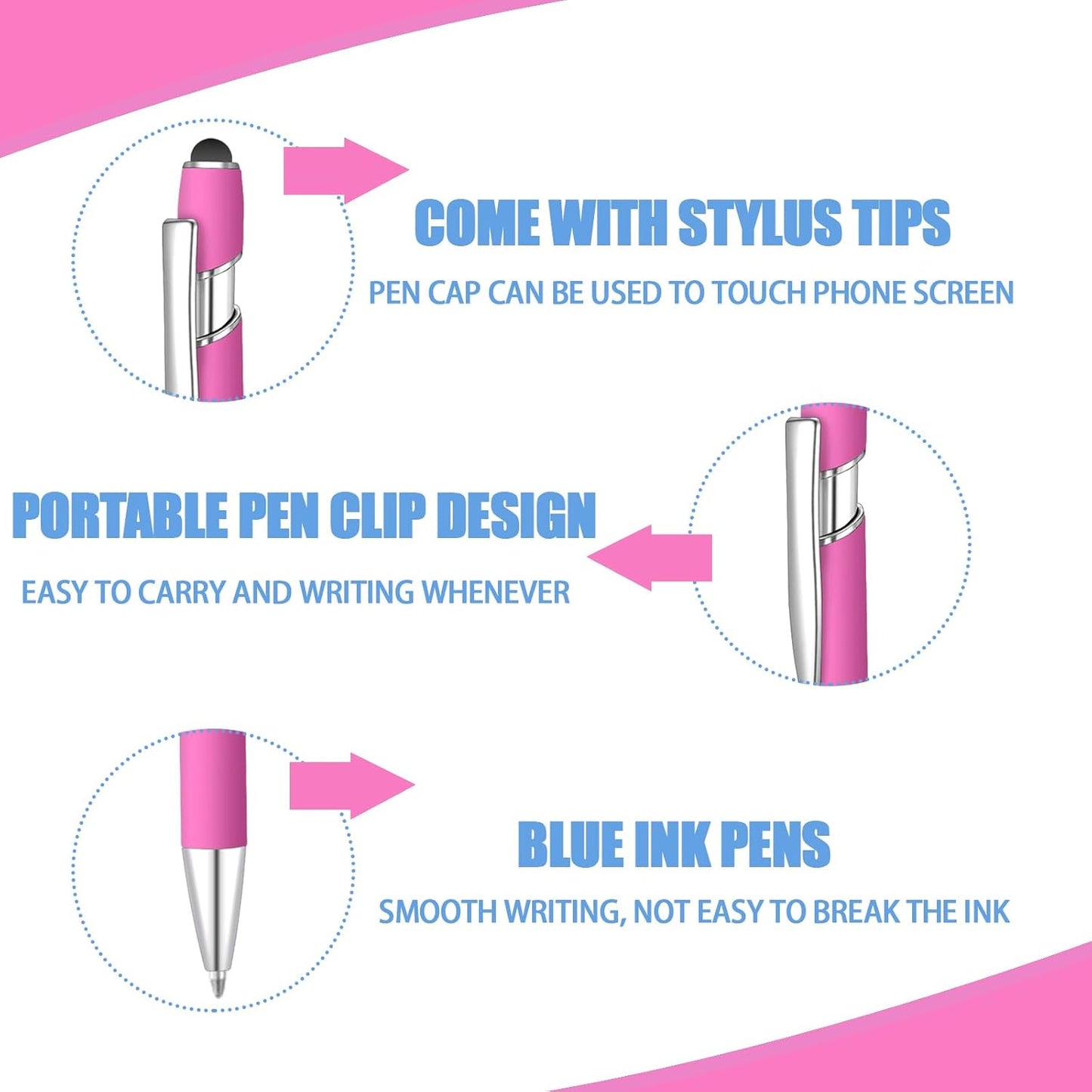 36 Pcs Blue Ink Ballpoint Pen with Stylus 2 in 1 Ballpoint Pen for Touch Screens School Office Coworkers (Hot Rose)