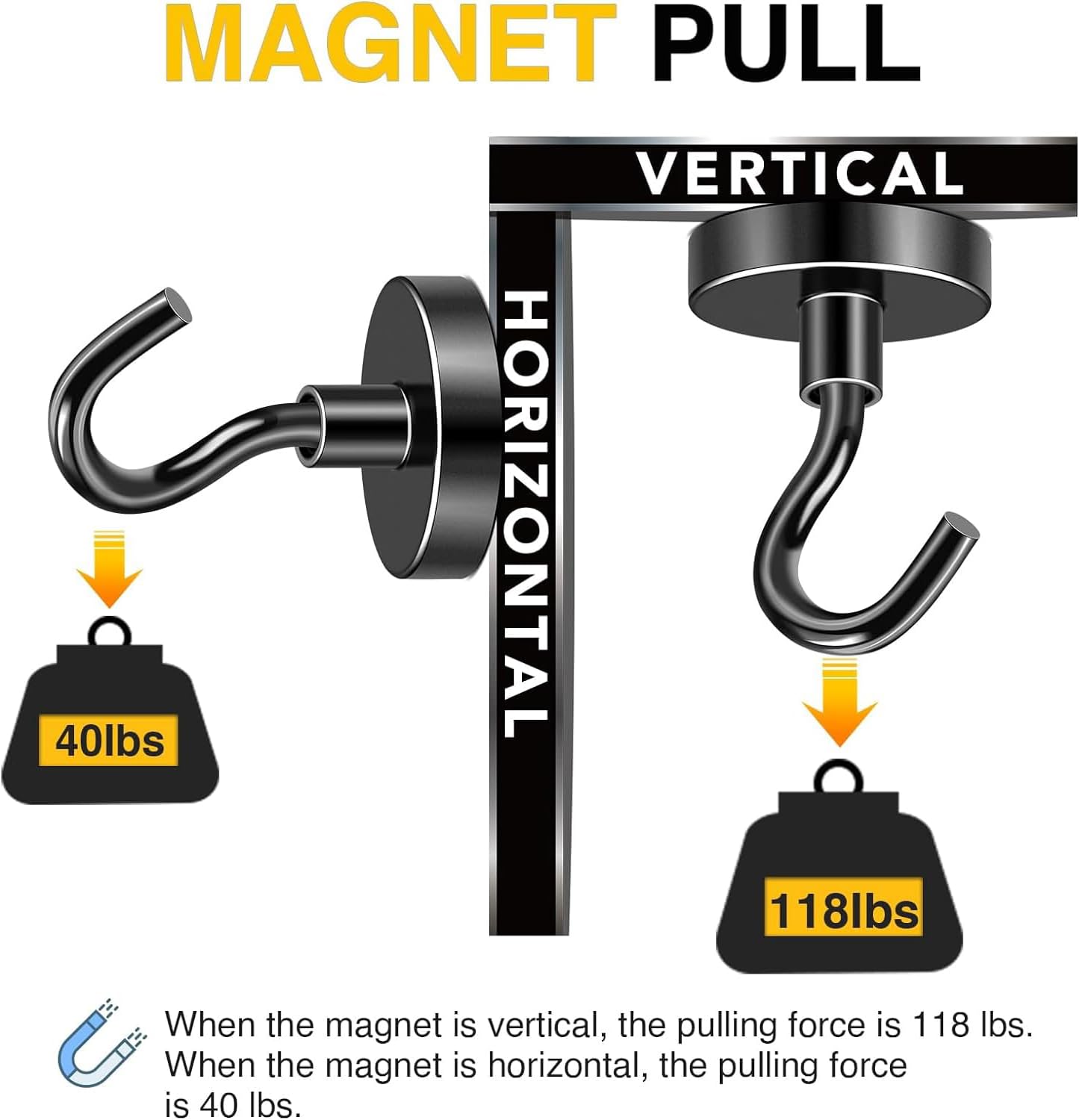 DIYMAG Black Magnetic Hooks, 118 LB Heavy Duty Strong Magnets with Hook, Rare Earth Neodymium Magnet for Cruise Cabins Ship Essentials 12 Packs