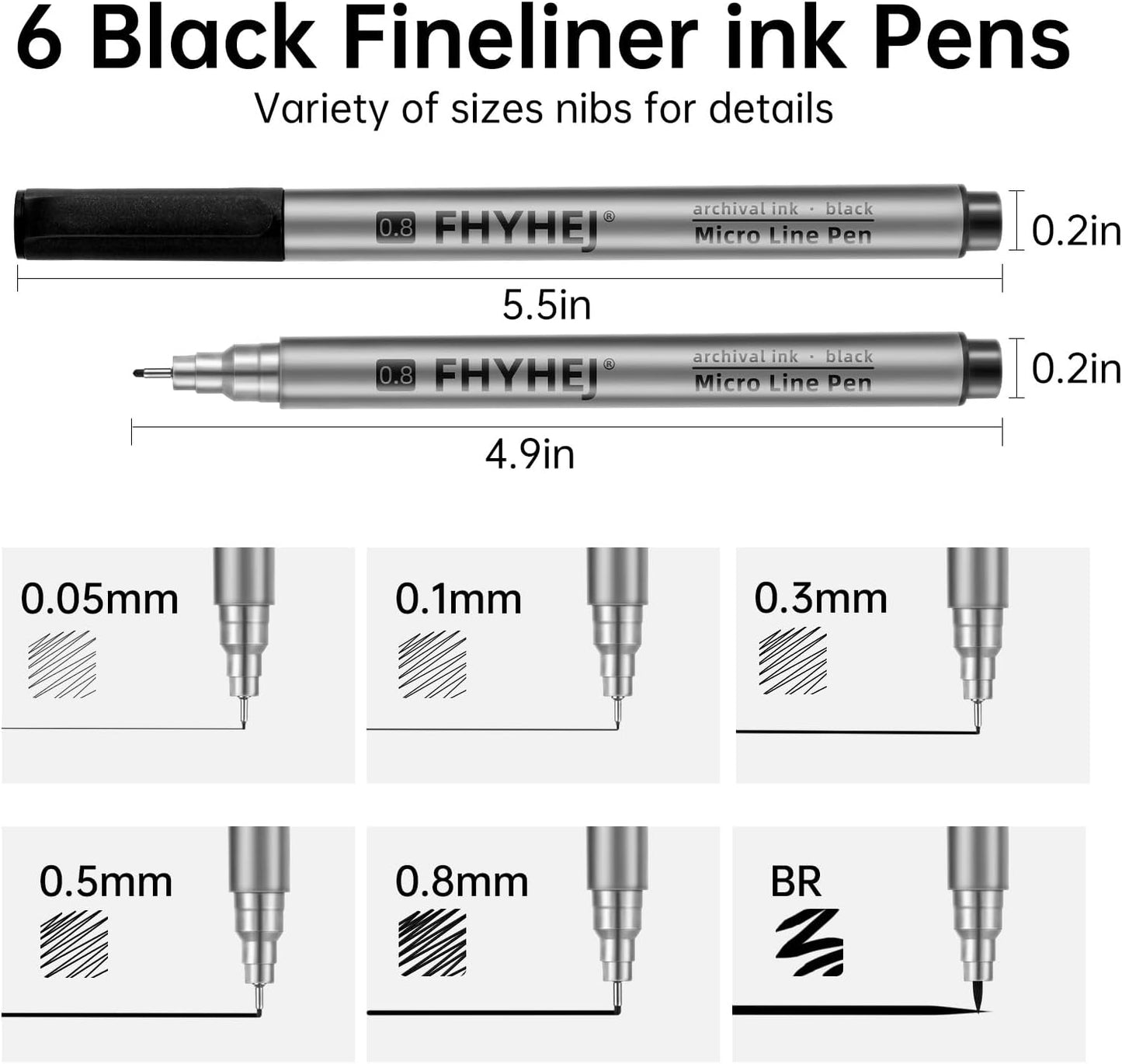 Micro Fineliner Drawing Art Pens: 6 Black Fine Line Ink Set Artist Supplies Archival Inking Markers Liner Professional Sketch Outline Anime Sketching Artist Illustration Watercolor