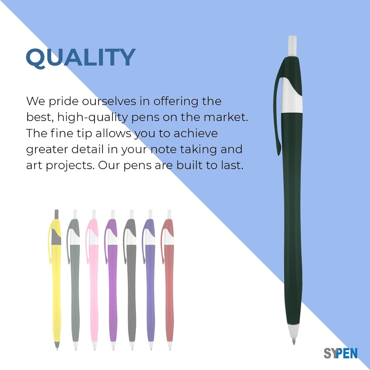 SyPen Personalized Pens With your Custom Logo or Text-500 Pack Bulk-for Businesses, Parties, and Events, Custom Printed Slim Ballpoint Click Pens, Green Barrel Color, Black Ink