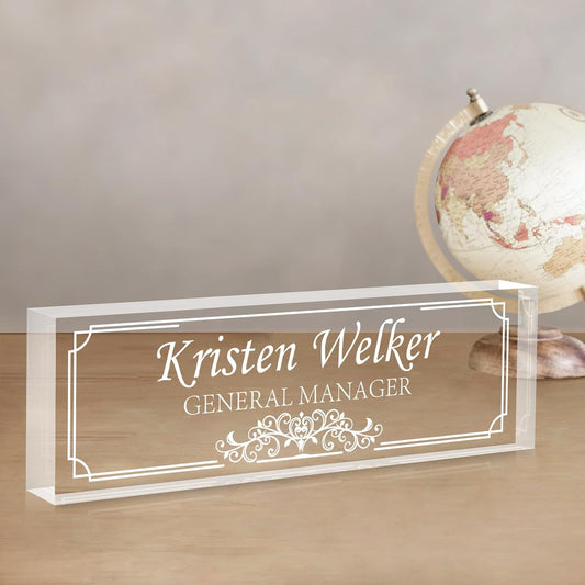 Gowellly Desk Name Plate Personalized - Custom Acrylic Name Plate for Desk - Enterprise Custom Logo/Text nameplates - Employee Appreciation Gifts (engrave-7)