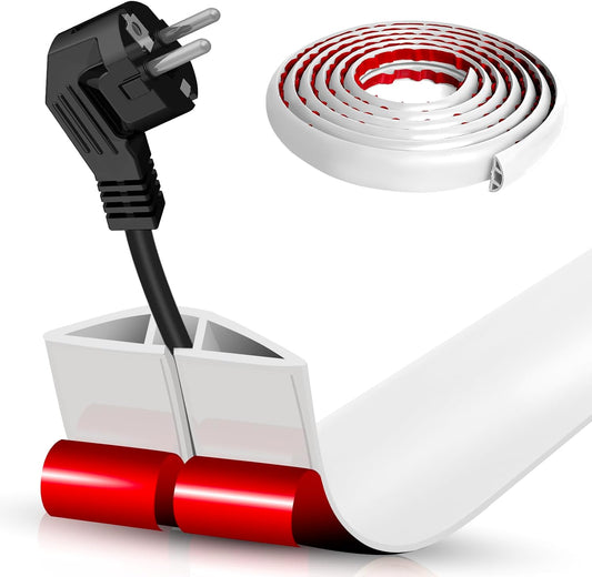 Floor Cord Cover Self Adhesive Cord Hider,10FT Cable Management, Extension Strip Protector for Wires, Prevent Cable Trips for Offices, Gyms, Exhibitions Cavity:0.39"(W) x 0.27"(H) White