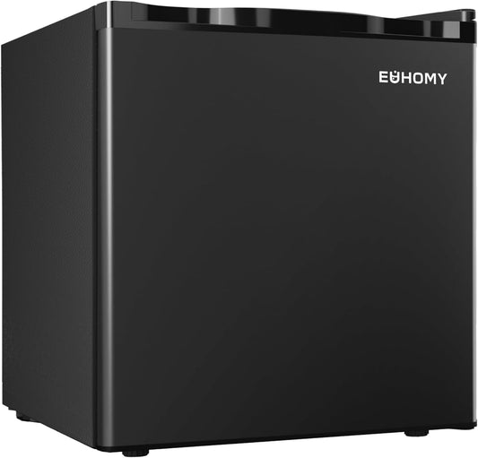 EUHOMY 1.7 Cu.Ft Mini Fridge with Freezer, Reversible Single Door Compact Refrigerator, Adjustable Thermostat, Energy Saving, Mini Fridge for Bedroom, Office, Dorm, Black