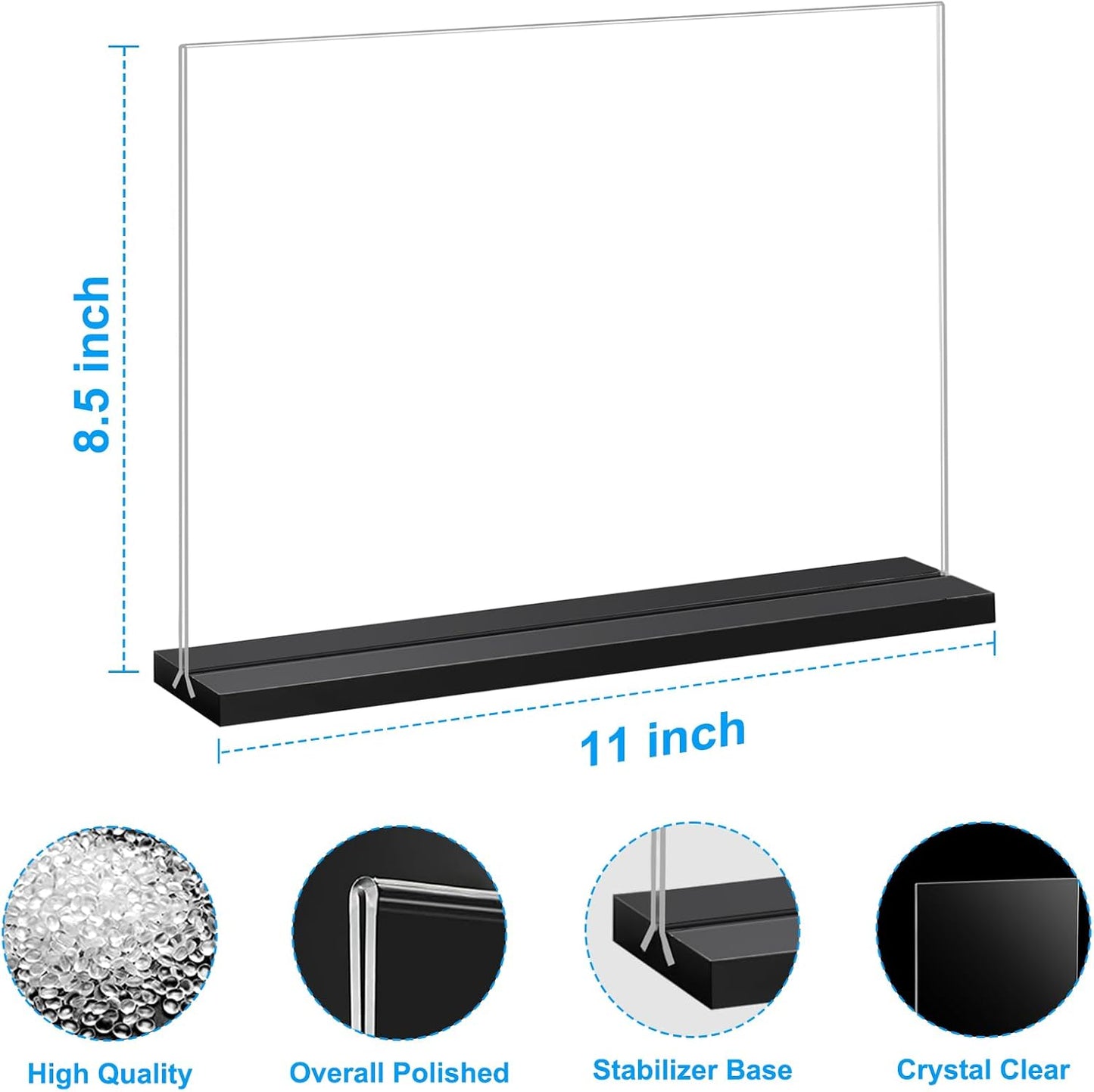 EHWINE 6 Pack Acrylic Sign Holder 8.5 x 11 Horizontal, Double-Sided Stand up Table Top Sign Holders, Clear Acrylic Picture Frame Menu Flyer Paper Holder Display Stand for Office Business Store Wedding Party(Black Base)