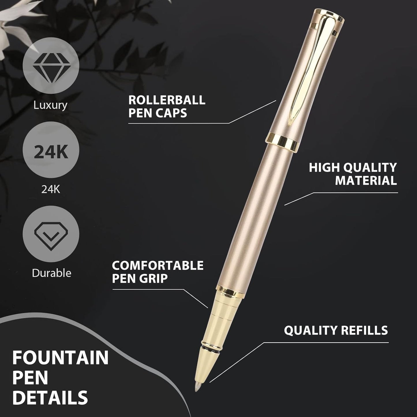 cheericome Luxury Ballpoint Pen - Professional & Executive, Perfect for Silky Smooth Writing, with Gift Box, Nice Pen for Men & Women, 2 Extra 0.5mm Black Refills - Gold