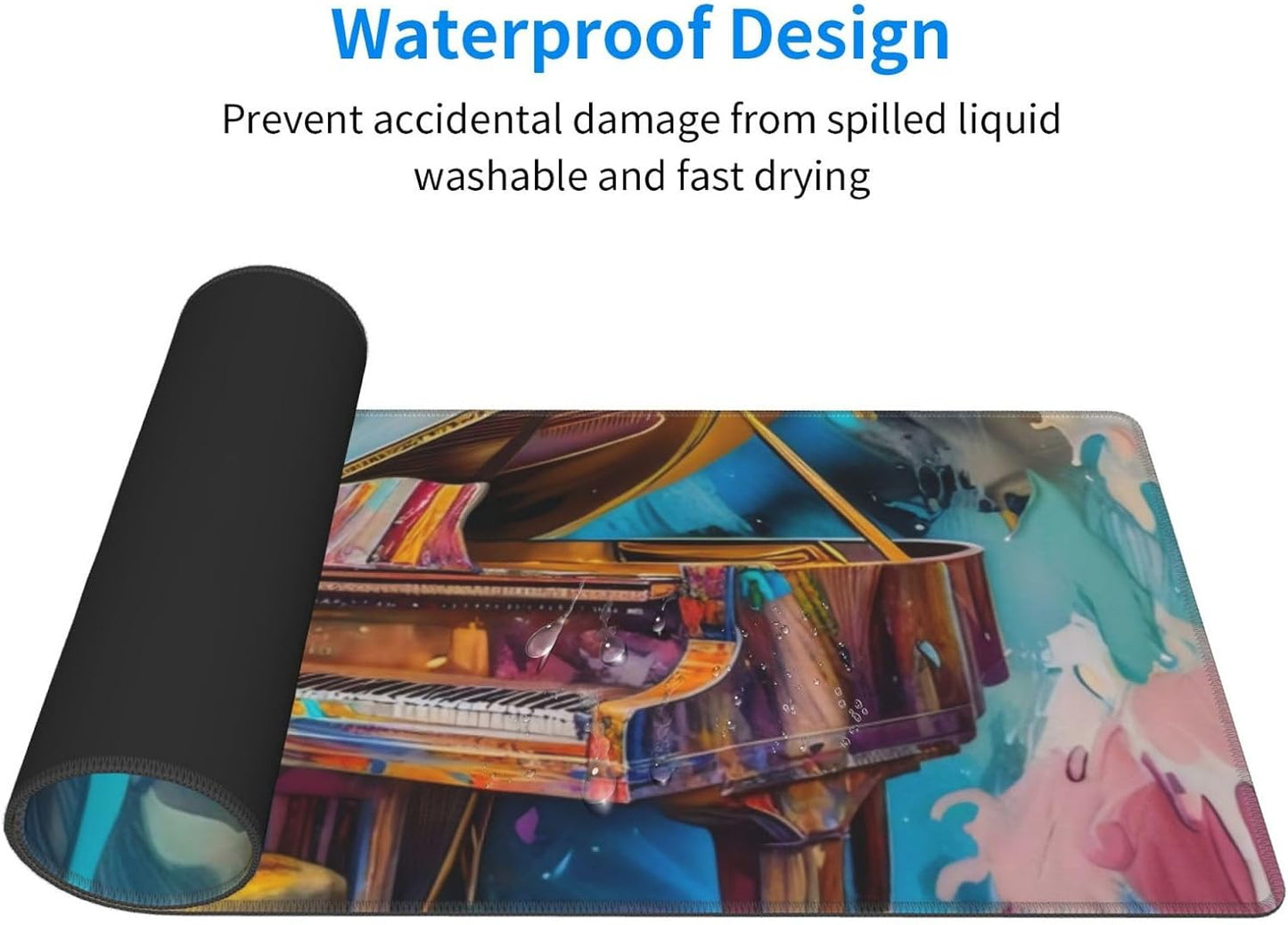 Gaming Mouse Pad, Large Non-Slip Rubber Base Mousepad, Keyboard Mouse Mat, Desk Pad with Stitched Edges, 31.5x11.8inch, Oil Painting of Piano