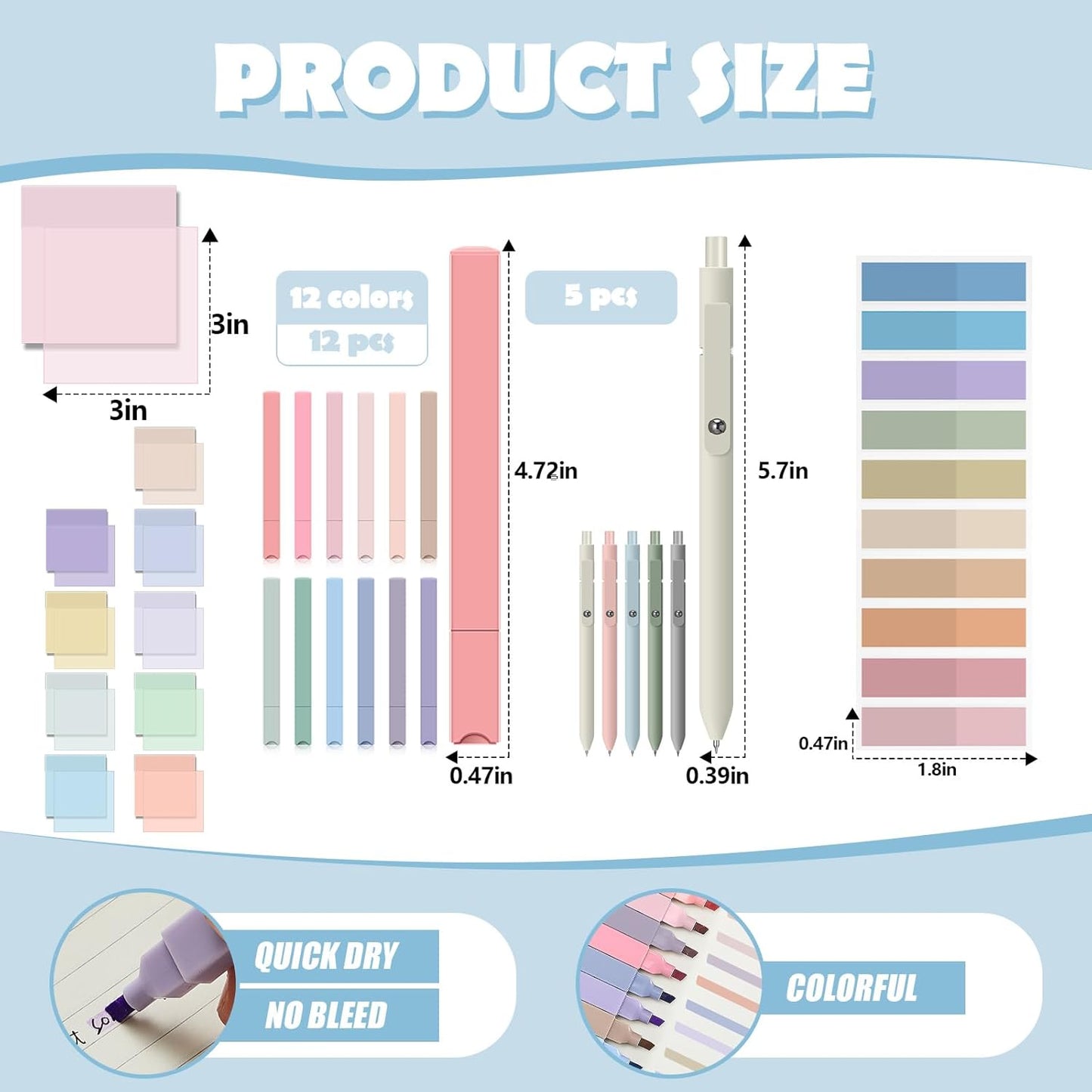 Jutom 39 Pcs Aesthetic Book Annotation Kit Highlighter with Pencil Case Bag Gel Pen Transparent Sticky Note Taking Bible Study College School Supplies(Green,Cute Style)