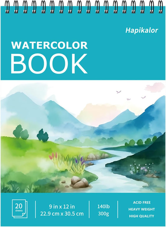 Hapikalor 9"x12" Watercolor Sketchbook, 1-Pack Spiral Bound, Water Color Paper, 140lb/300gsm Watercolor Paper, Watercolor Notebook, Watercolor Journal, Sketch Pad, School Supplies, Teal