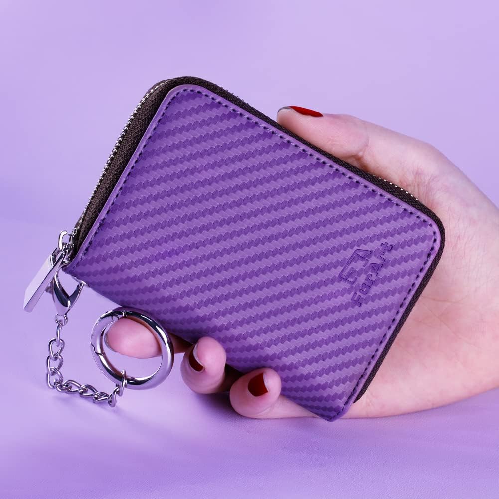 FurArt Zipper Wallet Women, RFID Blocking Credit Card Wallet, Business Card Holder, Compact Size KeyChain Wallet