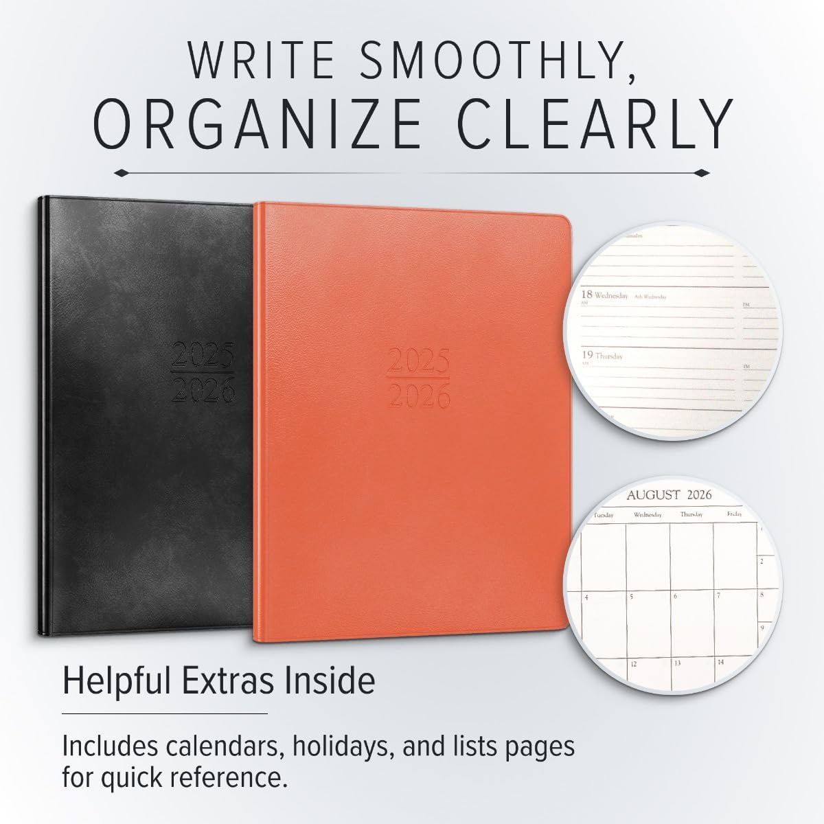 Gallery Leather Academic Planner 2025-2026, Teacher and Student Weekly Monthly Planner, Elegantly Bound Calendar with Gold-Gilded Page Edges, 18 Months - Freeport Metallic Rose Gold - 9x7"