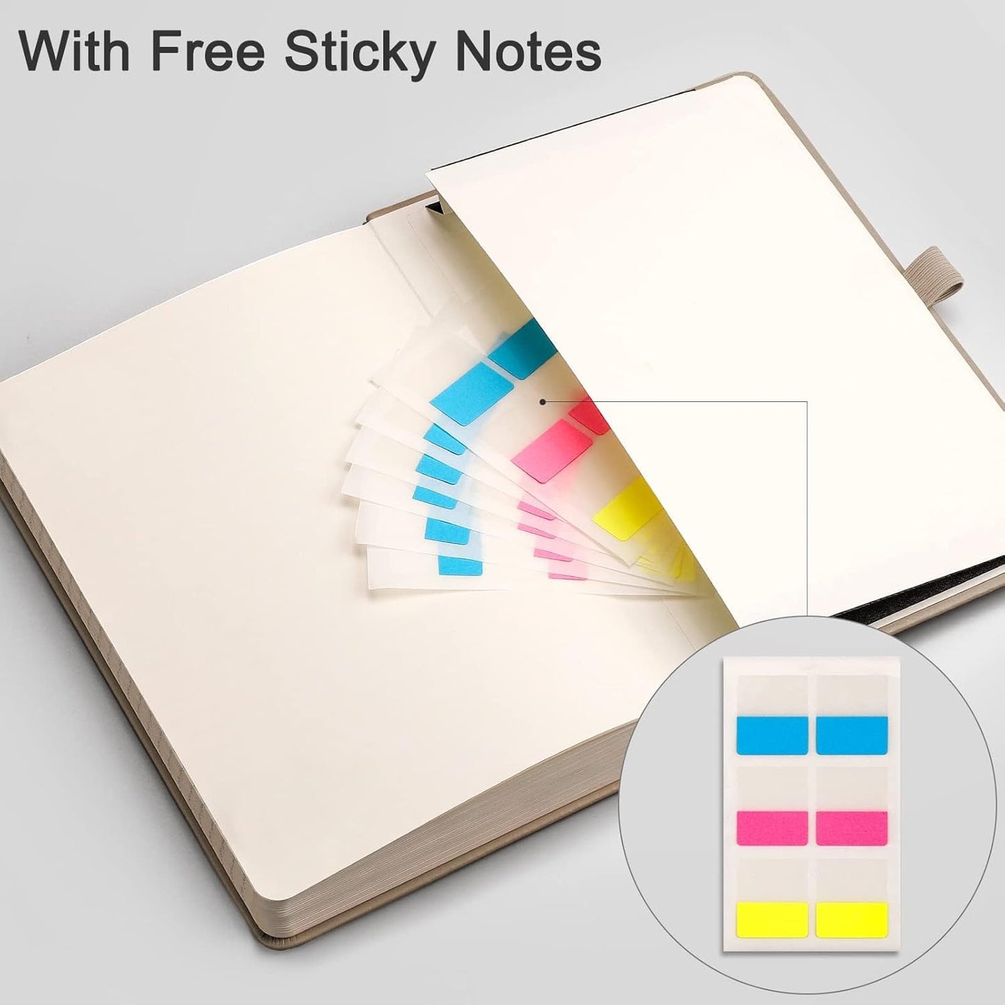 EMSHOI Lined Journaling Notebook - 120gsm Leather Journal with Sticky Notes & 256 Numbered Pages, A5 Hardcover College Ruled Notebook for Work, School, Writing, 5.75”x8.38” - Khaki