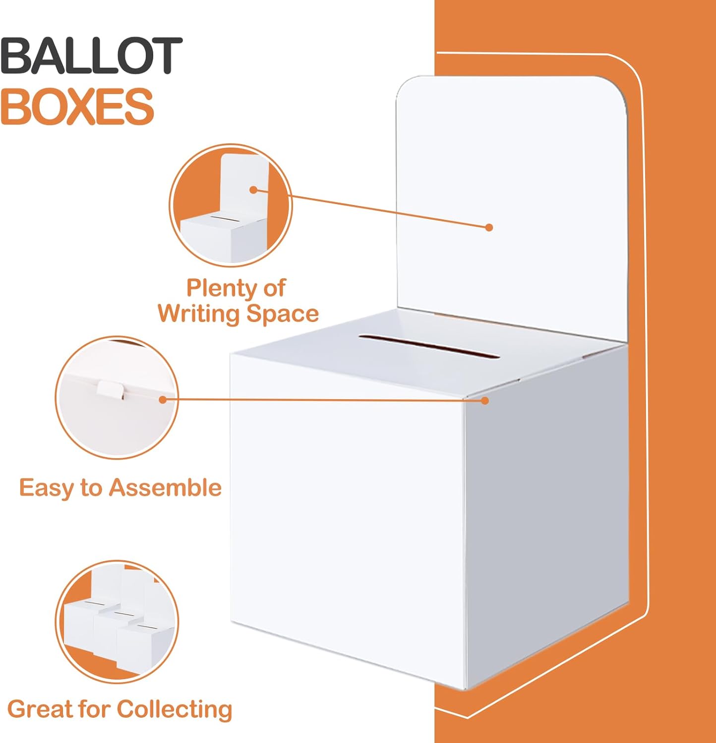12 Pcs Ballot Boxes Suggestion Boxes Donation Box for Fundraising, Cardboard Raffle Box with Slot and Removable Header for Collecting Business Card Voting Contest (White)