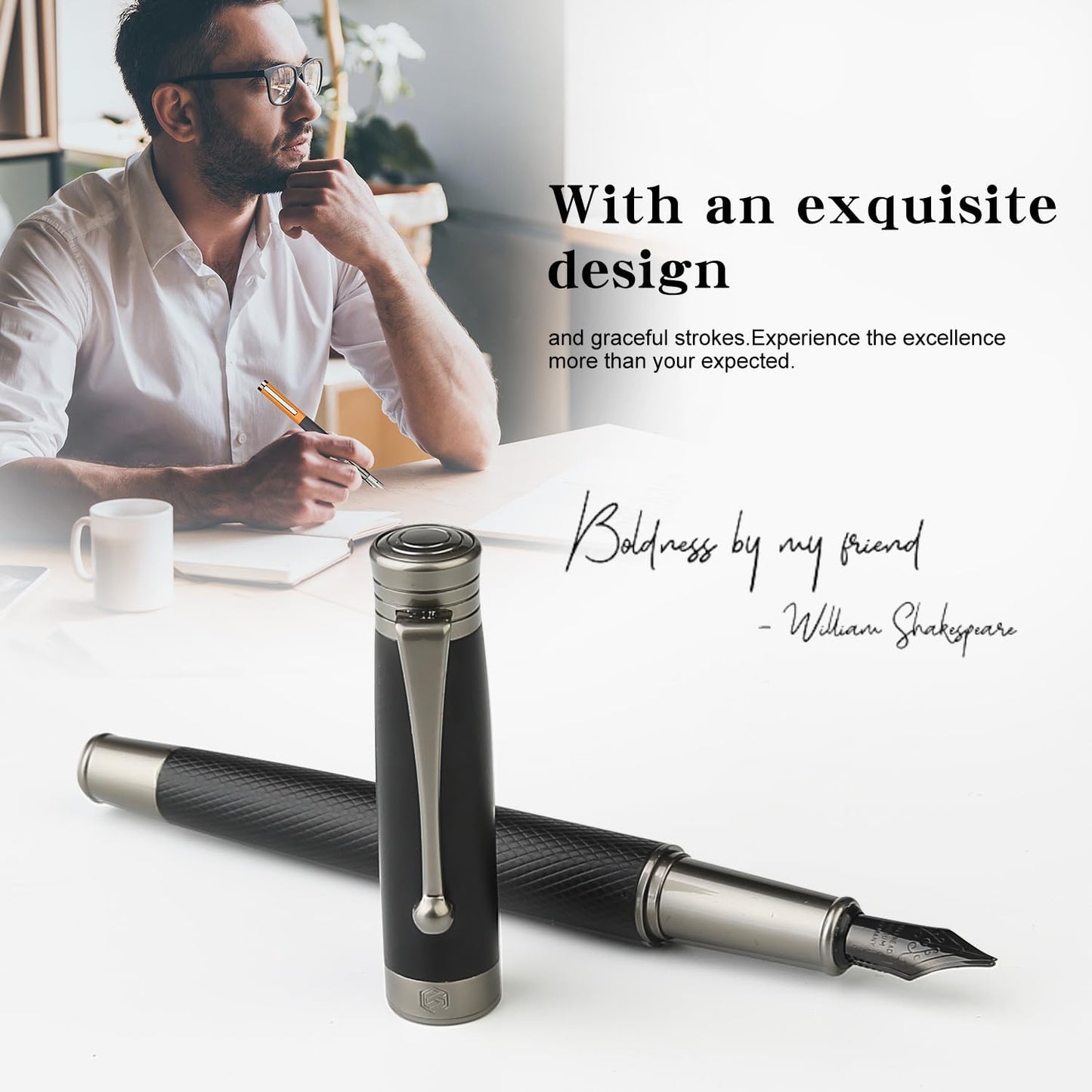 GC QUILL Fountain Pen Set - Fine & Medium Nibs, Includes 18 Ink Cartridges, Ink Refill Converter & Syringe Filler, Gift for Writing, Journaling & Calligraphy MU-13