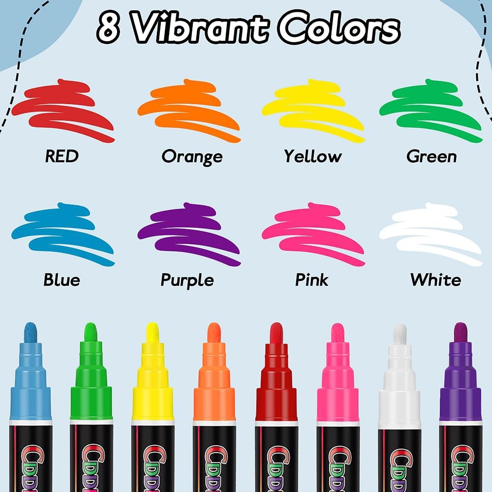 8 Pack Liquid Chalk Markers,Dry Erase Markers & Window Markers for Blackboards,Chalkboard Menu Board & Glass Car Window