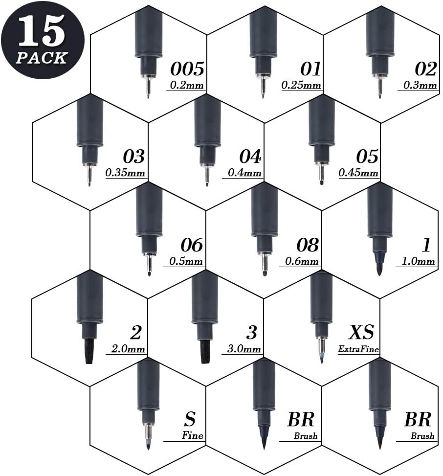 Hand Lettering Pens, 15 Pack Calligraphy Brush Pen Markers Black Ink for Beginners Writing, Lettering, Journaling, Art Drawing, Signature, Illustrations and Office School Supplies
