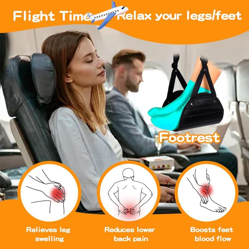 Foot Hammock for Plane Travel Accessories,Comfortable and Portable Airplane Foot Hammock,with Eye Mask and Earplugs,- Airplane Travel Essentials to Relax Your Feet
