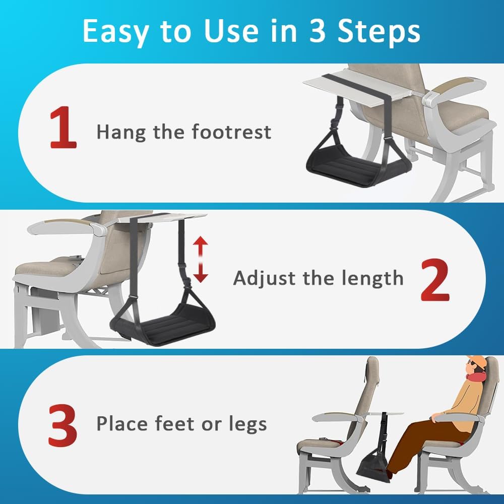 Foot Hammock for Plane Travel, Upgraded Wide Airplane Foot Hammock with Detachable Hardboard, Portable Footrest for Air Travel Essentials Long Flights Flying, Adjustable Foot Rest Leg Hammock