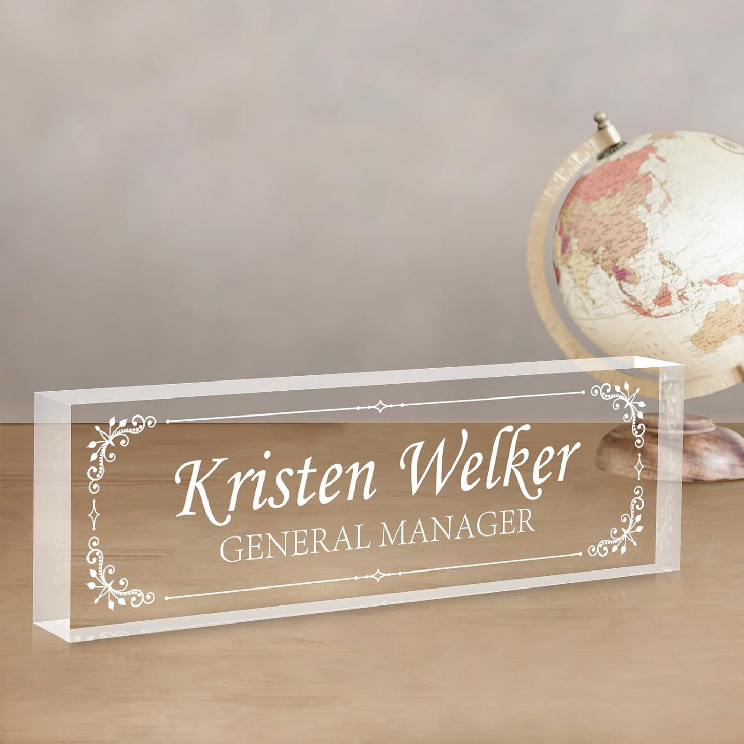 Gowellly Desk Name Plate Personalized - Custom Acrylic Name Plate for Desk - Enterprise Custom Logo/Text nameplates - Employee Appreciation Gifts (engrave-1)