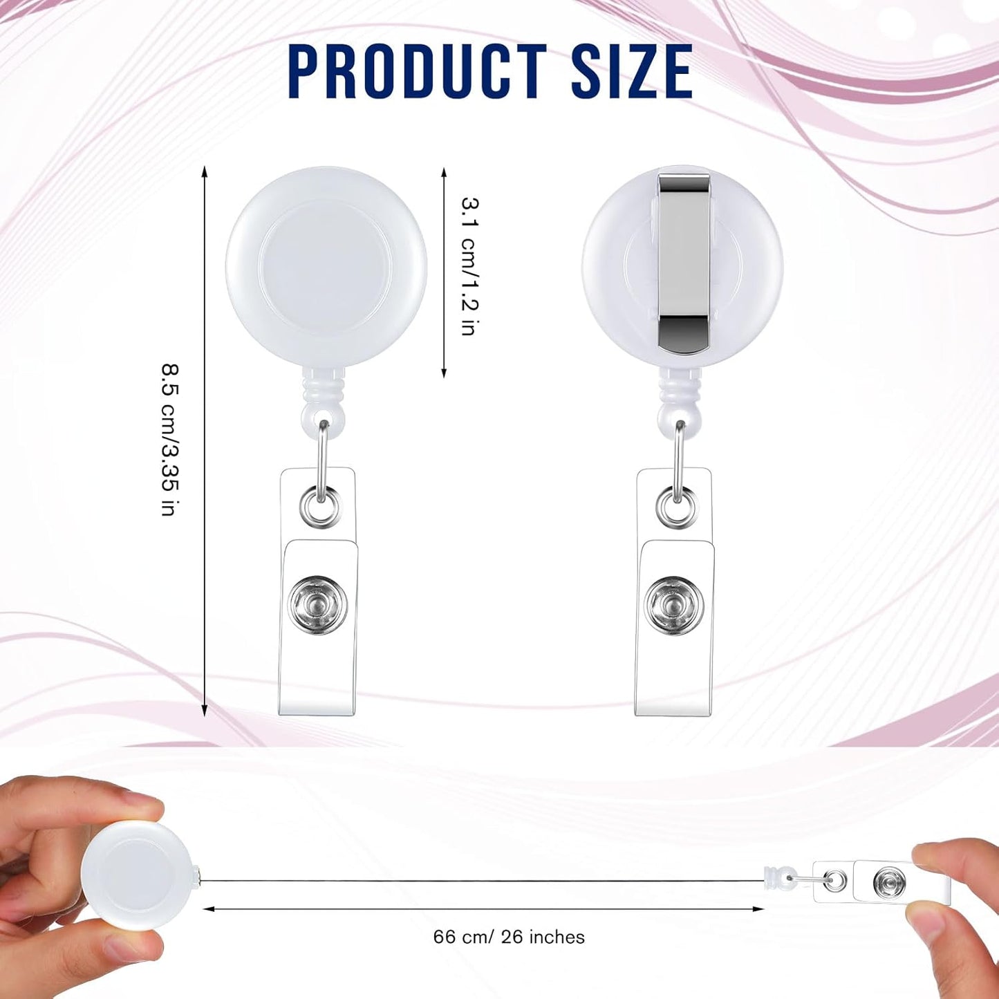 Handepo 200 Pcs Retractable Badge Reels Bulk Retractable Badge Holders with Clips ID Holder Key Ring Clip for Office Worker Students Teachers Doctor Nurse Name ID Card Holder Key Card(White)