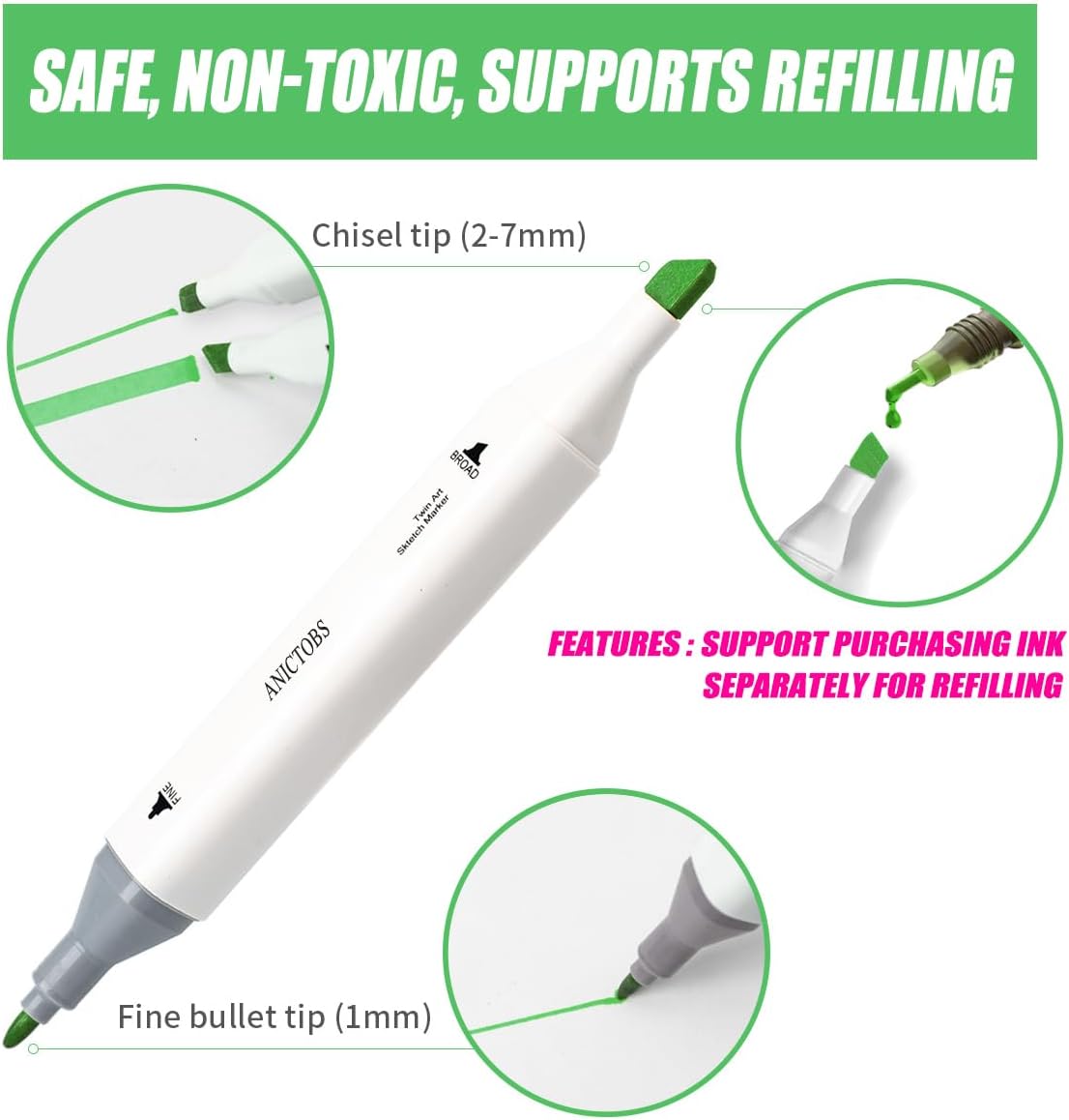 Alcohol Markers 120 Colors with Base Support, Drawing Art Markers Perfect for Students Kids and Adults Comics Sketching Illustration Artistic Creation Gift